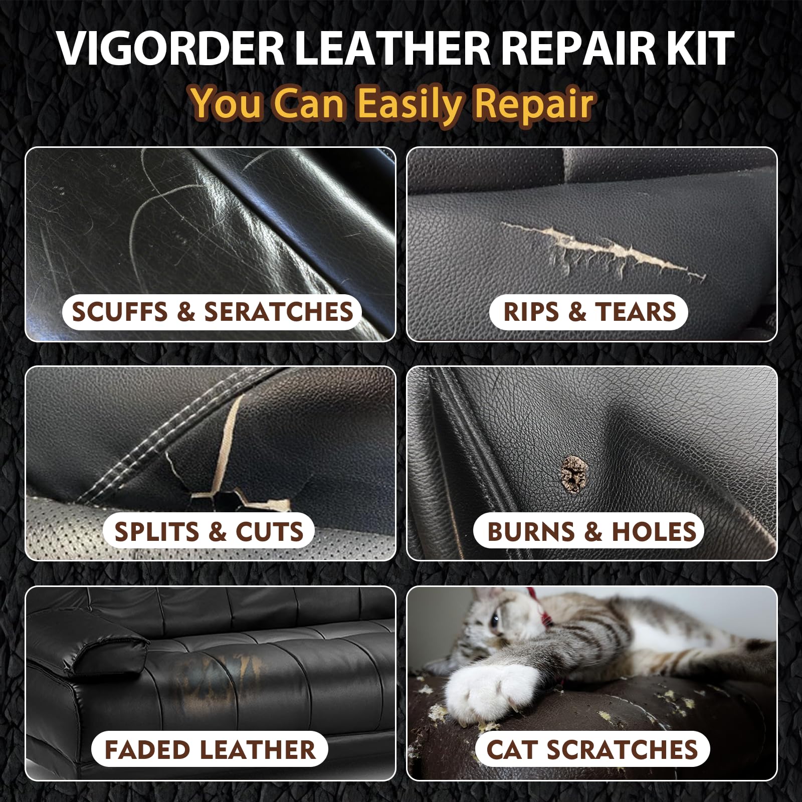 Black Leather Repair Kit Car Interior, Vinyl Repair Kit for Furniture, Sofa, Jacket, Purse – Super Easy Instructions to Fix Scratches, Tears, Holes, and Peeling