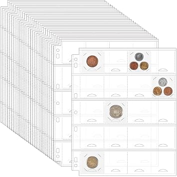 30 Sheets Coin Binder Sheets for 2" x 2" Coin Flips - 600 Pockets