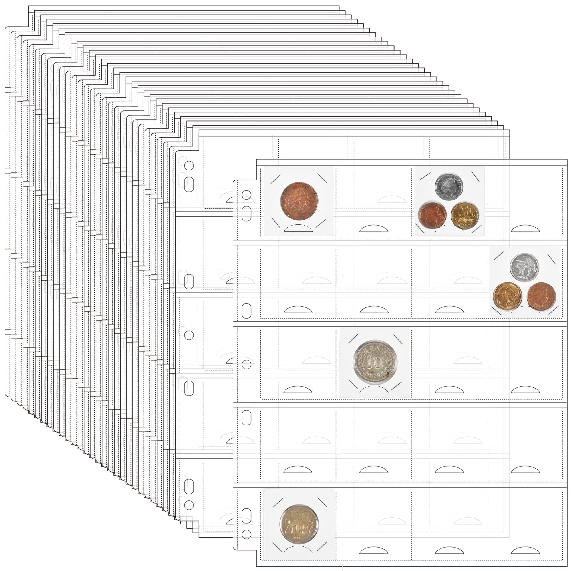 30 Sheets Uncle Paul Coin Binder Sheets for 2" x 2" Coin Flips - 600 Pockets 7 Holes Coin Pages Holders for Cardboard Compatible with Coin Collecting