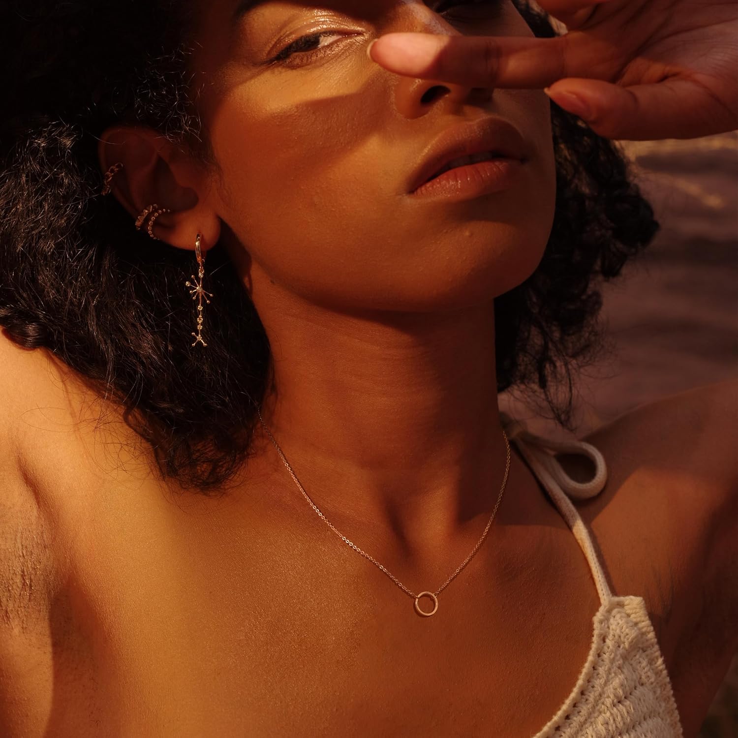 Miniatura 2 de Fettero Pendant Necklace Gold Choker Layered Coin Open Karma Circle Full New Crescent Moon 14K Gold Plated Dainty Simple Moon Phase Jewelry for