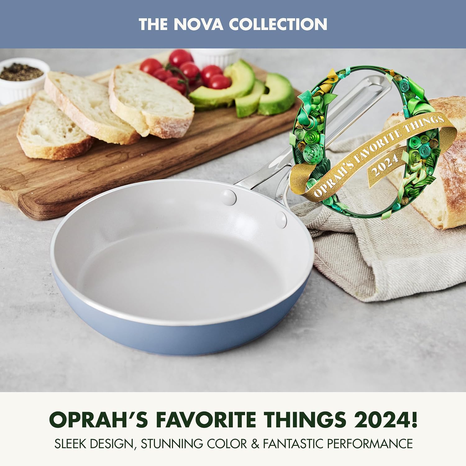 GreenPan Nova 8" Frying Pan Skillet, Oprah’s Favorite Things 2024, Ceramic Nonstick Cookware, PFAS Free, Toxin-Free, Induction Suitable, Dishwasher & Oven Safe, Durable, Easy Clean, Ocean Blue - Image 2