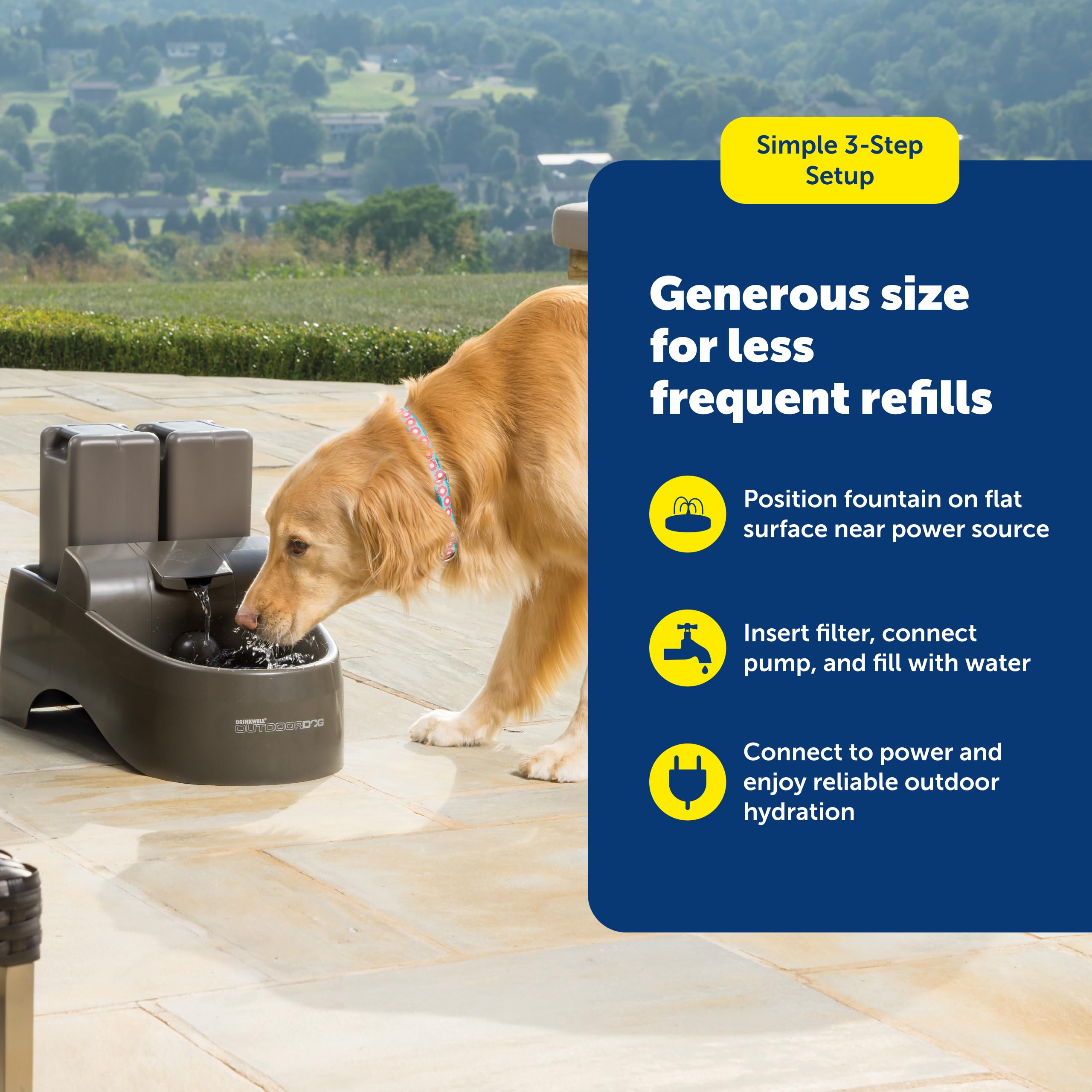 PetSafe Drinkwell Fuente de agua para perros al aire libre, fuente potable para mascotas, dispensador de agua de capacidad de 43 onzas, gris