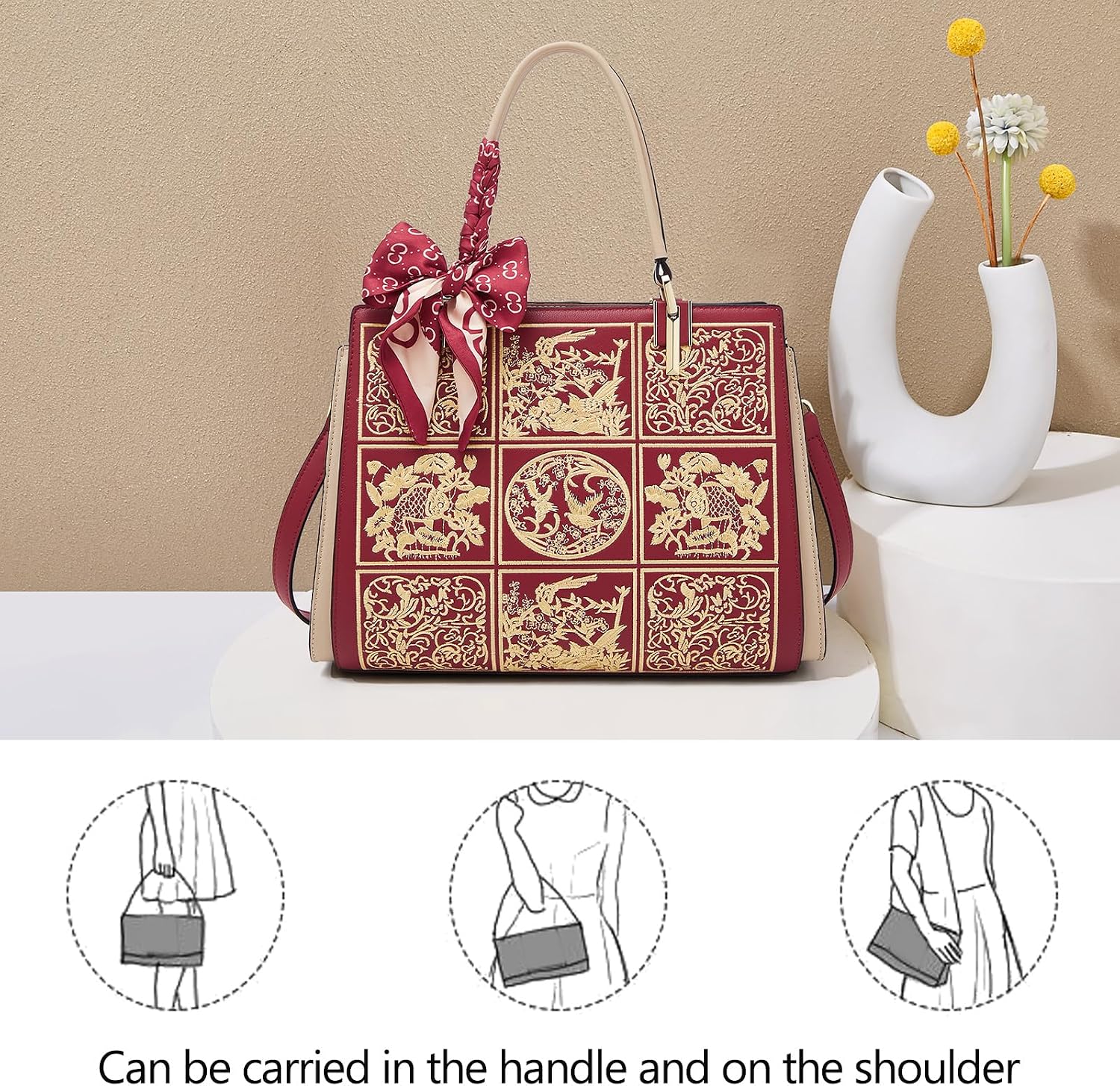 FOXLOVER Medium Tote Bag for Women Designer Vintage Satchel Handbags Top-handle Purses