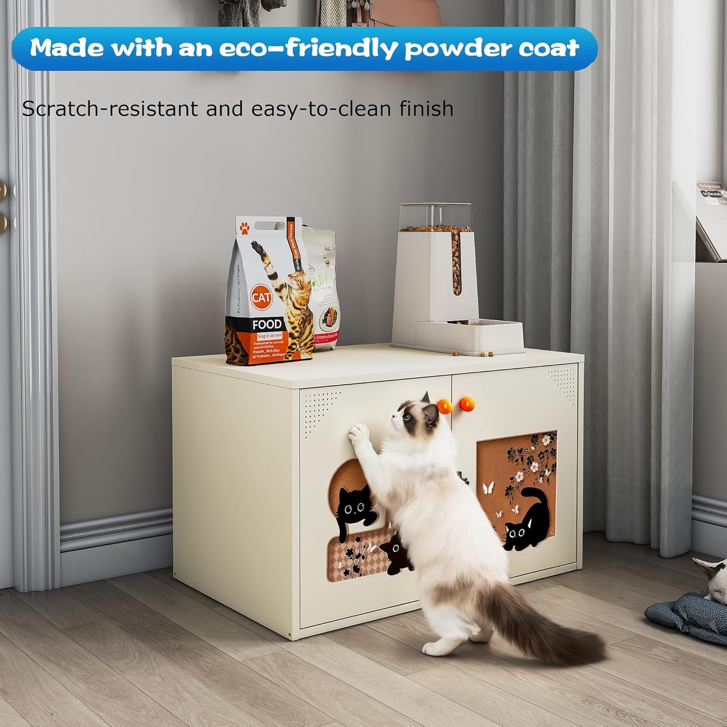 Cat Litter Box Enclosure, Hidden Litter Box Furniture with Removable Divider, Decorative Litter Box Cabinet, Cat Washroom Fit Most of Litter Box