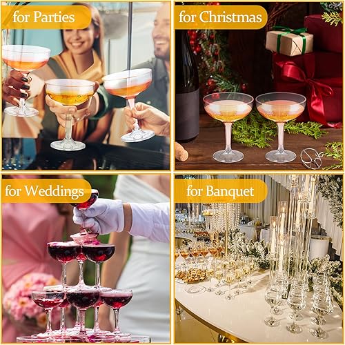 Miniatura 6 de Dandat Paquete de 250 copas de champán Coupé a granel de 5 onzas, vasos de cóctel de plástico irrompibles, vasos de martini acrílicos irrompibles,