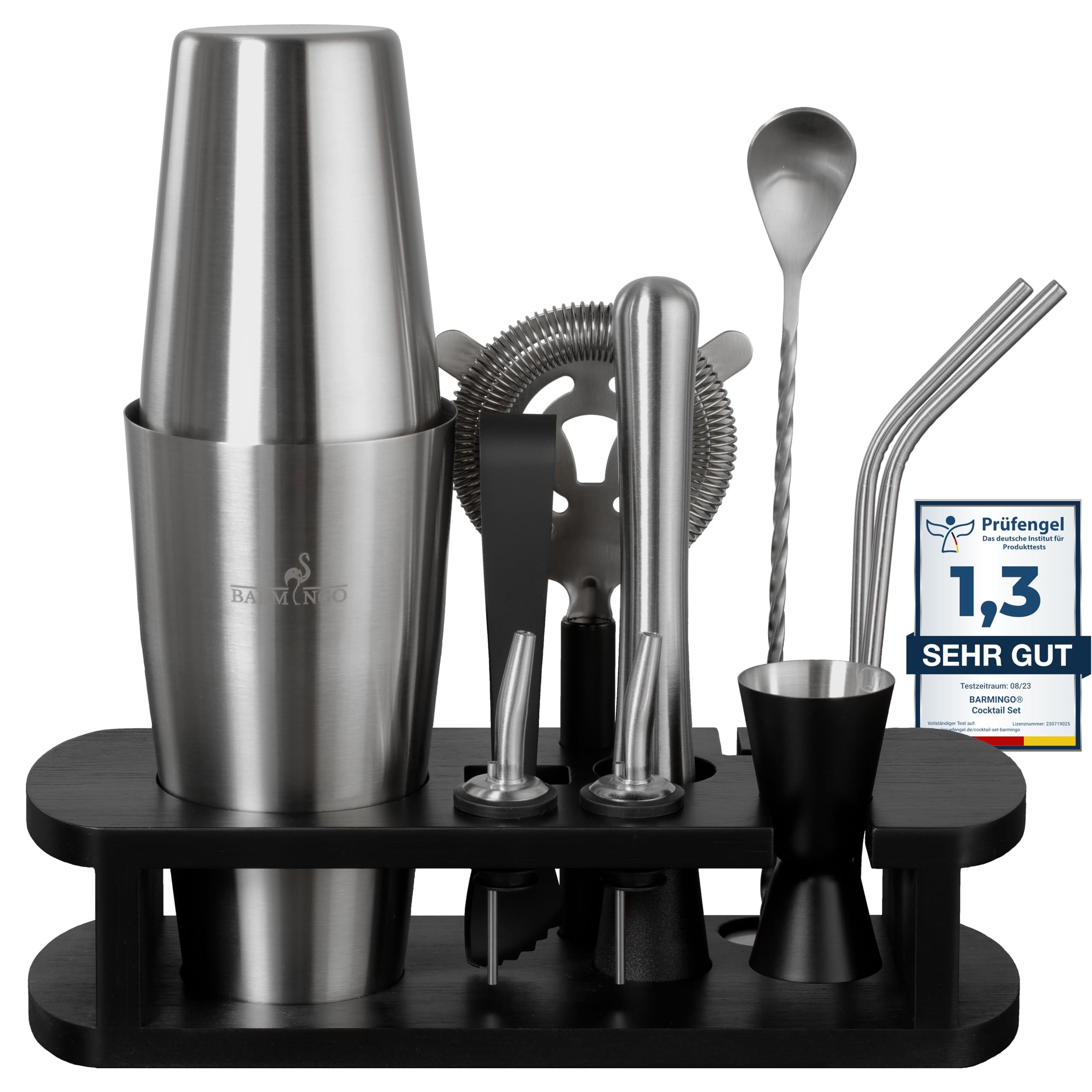 Juego de cócteles de acero inoxidable, 11 piezas, 825 ml, juego de coctelera Boston con soporte y accesorios de bar, juego de coctelera, juego de cócteles, juego de barra, coctelera Boston,