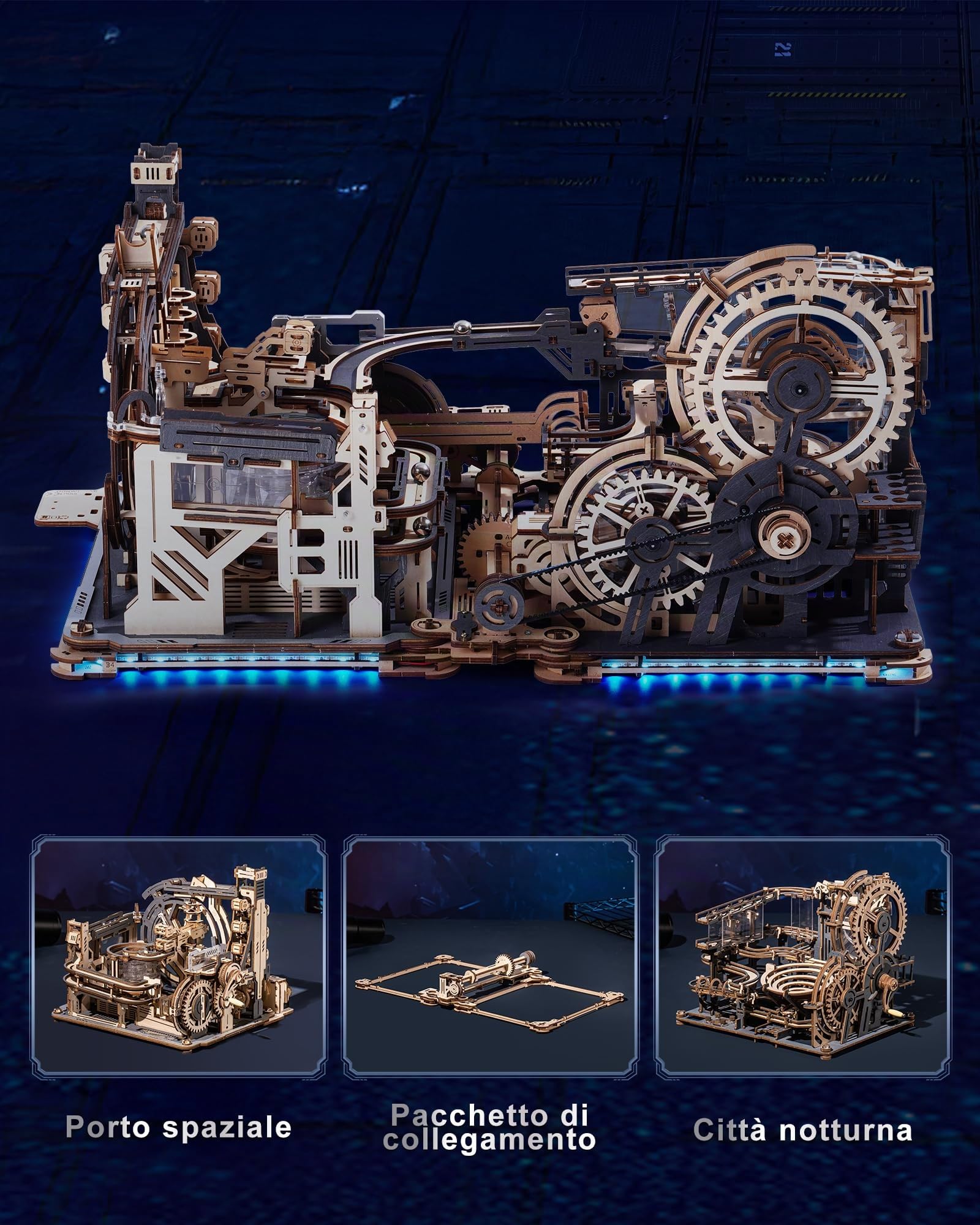 ROWOOD Murmelbahn Elektrische Modelle 3D Puzzle Erwachsene Puzzle Zwillingsstädte Holzbastel Bausätze