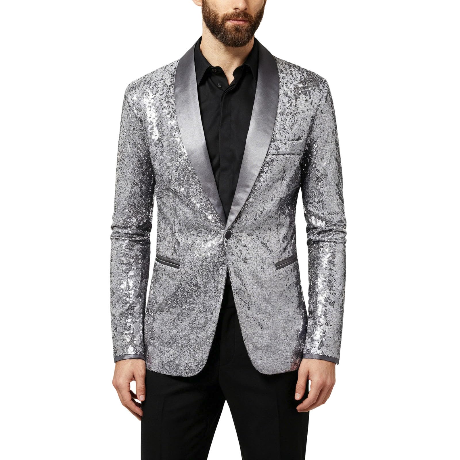 Giacca da uomo con paillette, giacca da uomo, a maniche lunghe, smoking, stile moderno, giacca con bottoni, vestibilità normale, semplicità, casual, per matrimoni, feste eleganti