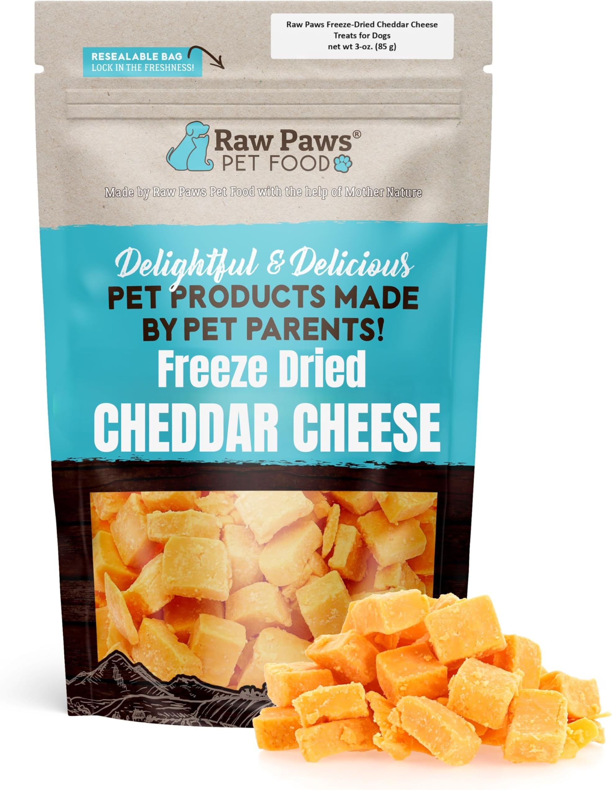 Raw Paws Freeze Dried Cheddar Cheese Treats for Dogs, 3-oz - Crunchy Value | 100% Real Wisconsin Cheddar Bites - Made in USA - Natural Dried Cheese - Single Ingredient - Training Rewards - Grain-Free