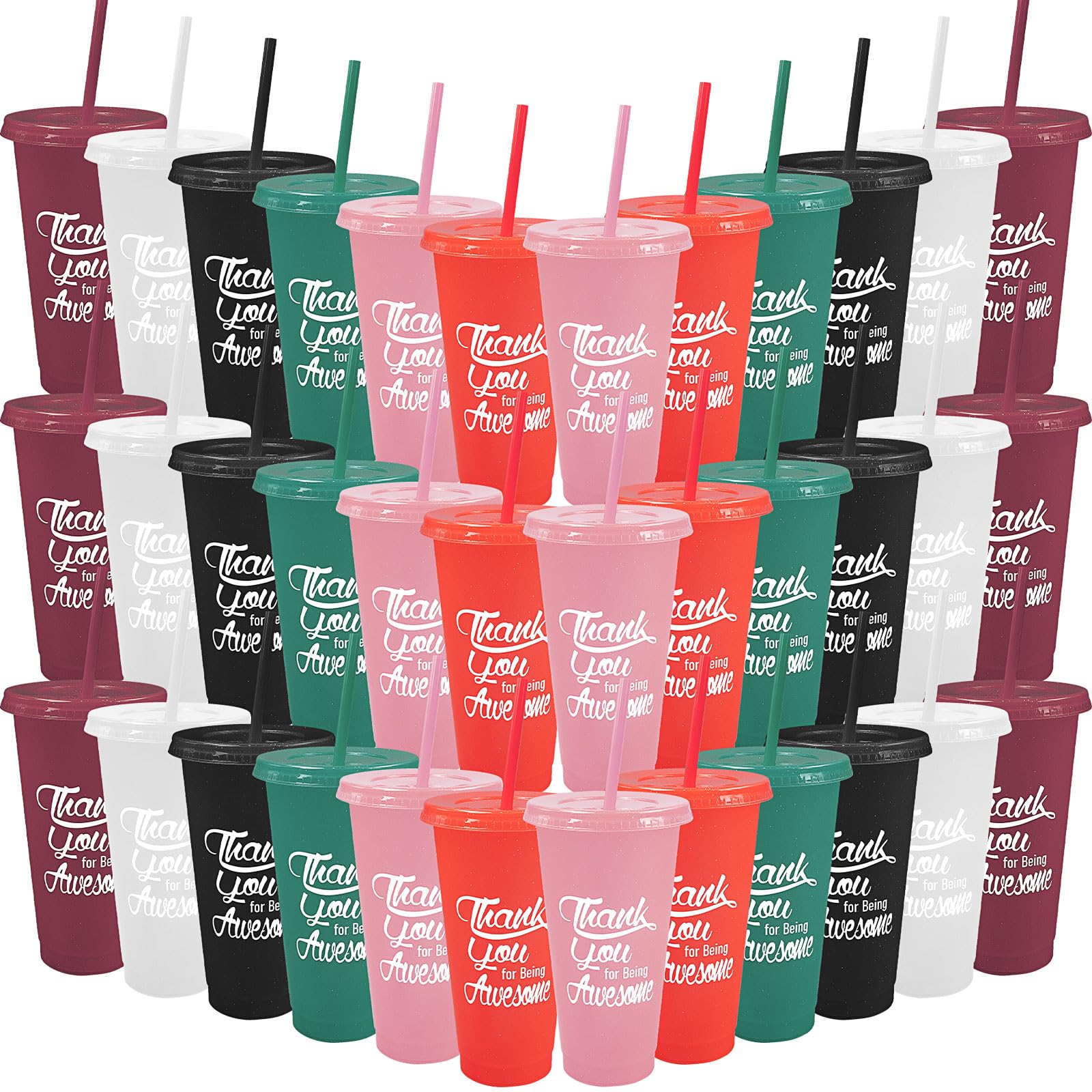 36 Pcs Employee Appreciation Tumbler with Straw and Lid Bulk 24oz Thank You Cup Graduation Gift Water Bottle Plastic Tumbler Inspirational Travel Mugs for Coworker Friend