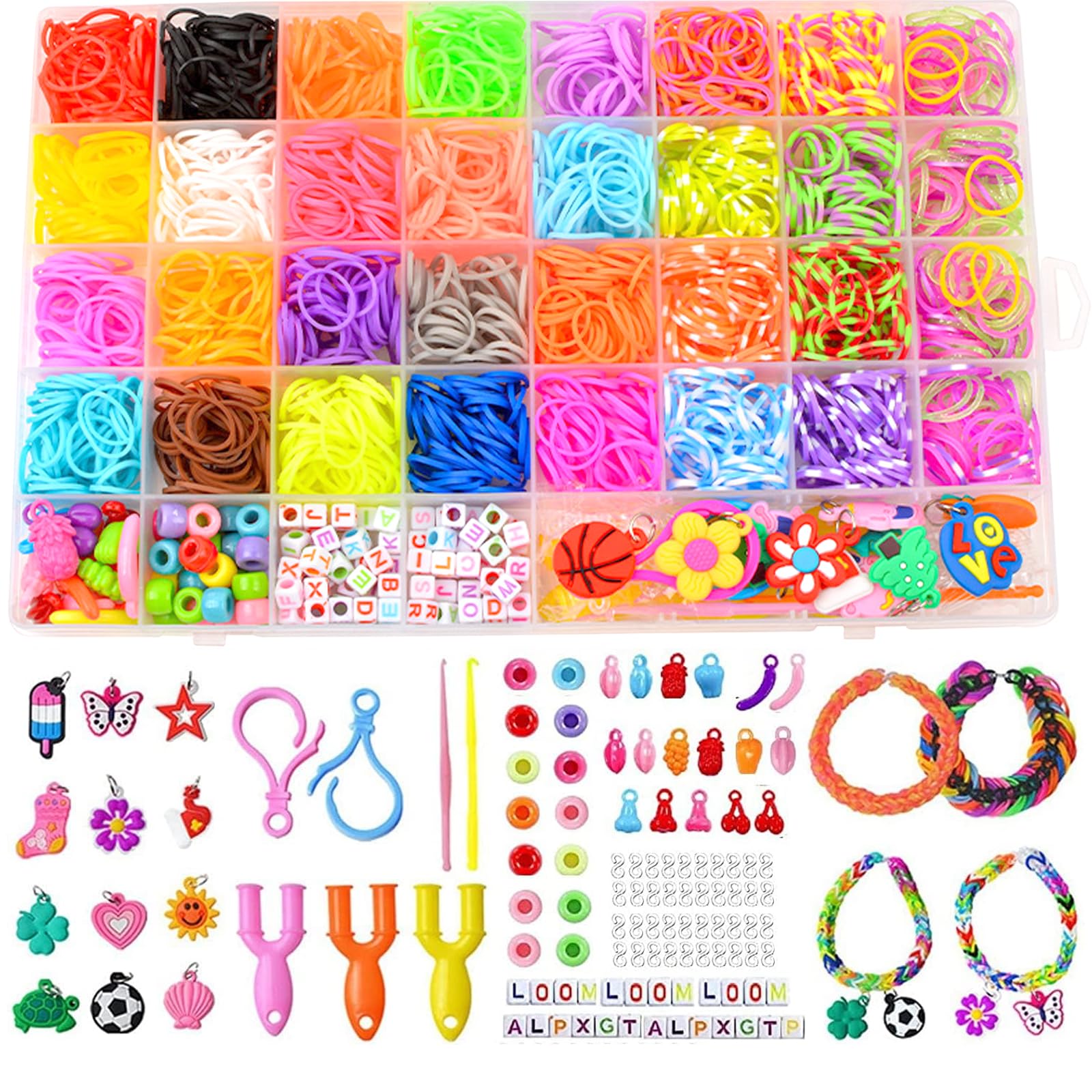 2500+ Loom Bands Kit, Necomi Loom Bands Bracelet Kit,Loom Rubber Bands for DIY Refill Bracelet Making Craft Kits Friendship Craft Kits for Boys and Girls Birthday Party Gift