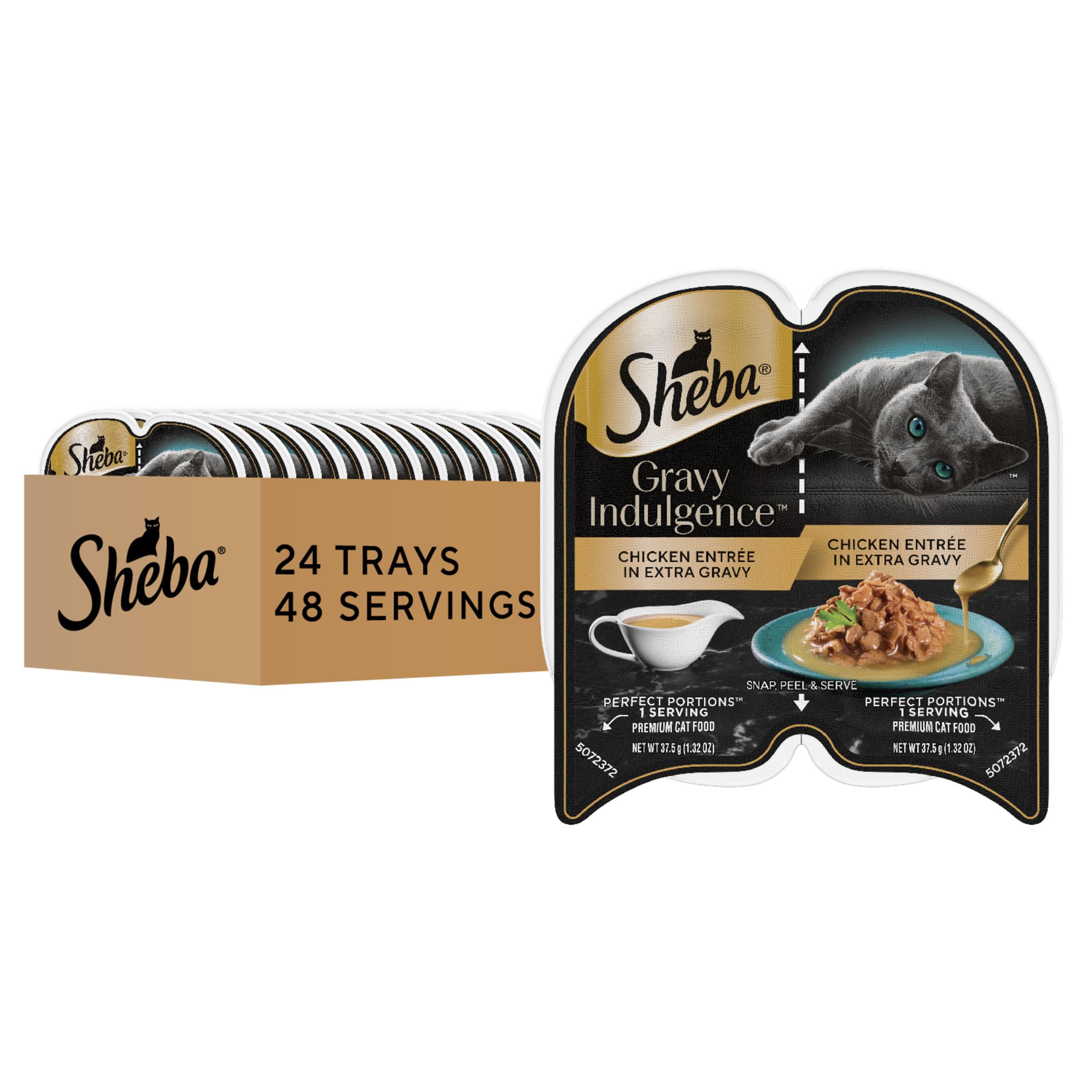 ShebaGravy Indulgence Adult Wet Cat Food Chicken Entree in Extra Gravy, 2.6 oz. Twin-Pack Trays (24 Count, 48 Servings)