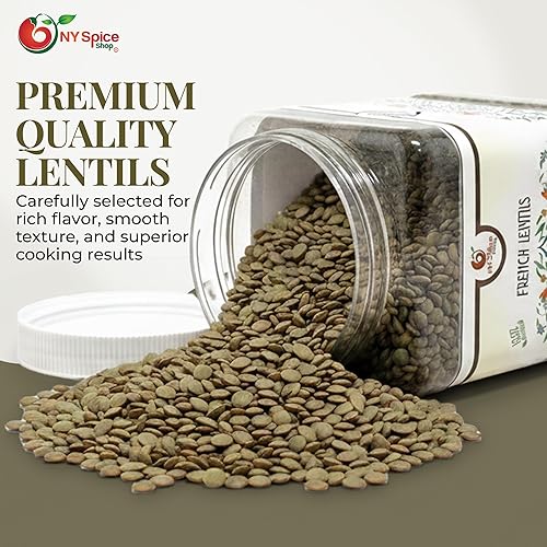 Miniatura 2 de NY SPICE SHOP Lentejas francesas  Lentejas verdes francesas de 1.5 libras  Granos secos de lentejas  Rico en proteínas y fibra  Ideal para guisos,