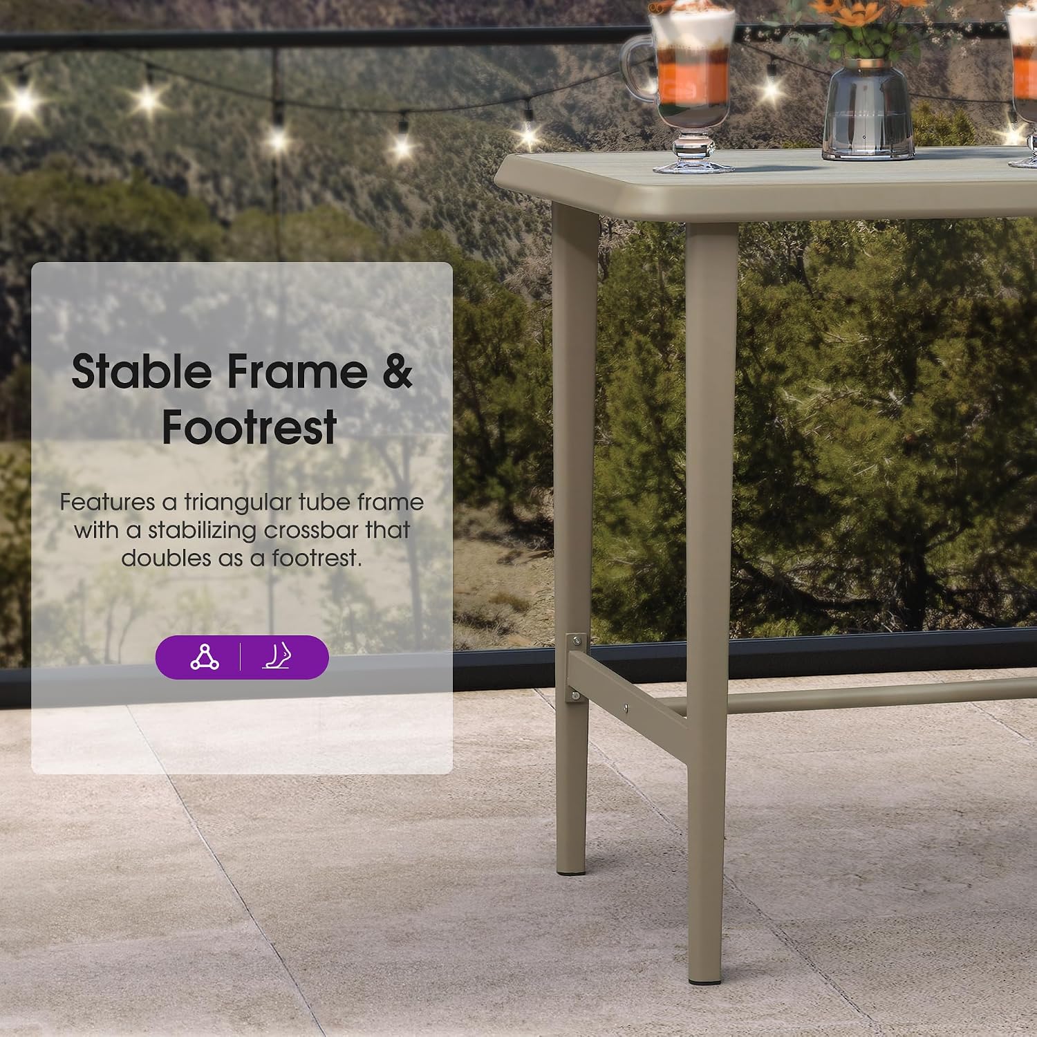 PURPLE LEAF Bar Height Table Patio Retangular Table Dining Coffee Kitchen Breakfast Bistro Outdoor Pub Bar Table for Garden Balcony, Champagne