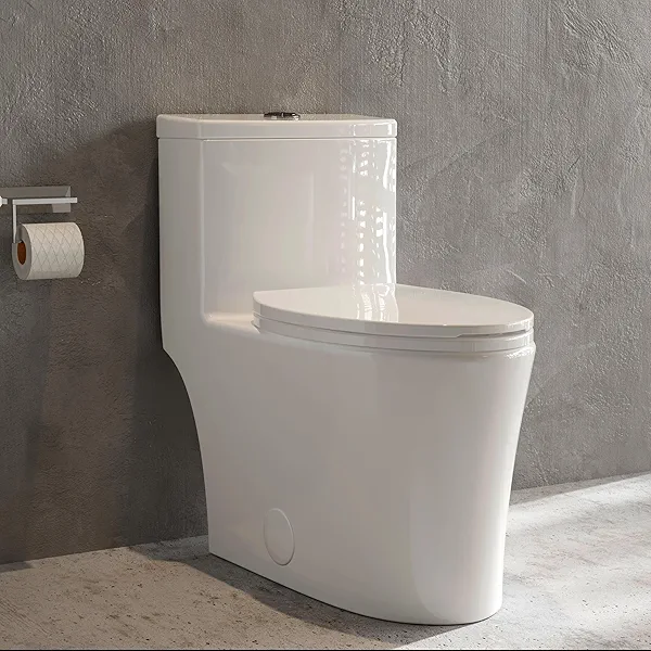 Elongated One-Piece Toilet, Full Skirt & Sleek Design, Dual Powerful Flush Toilet 0.8/1.28 GPF and MAP 1000g, Comfort Height Toilet, White, 12'' Rough-in