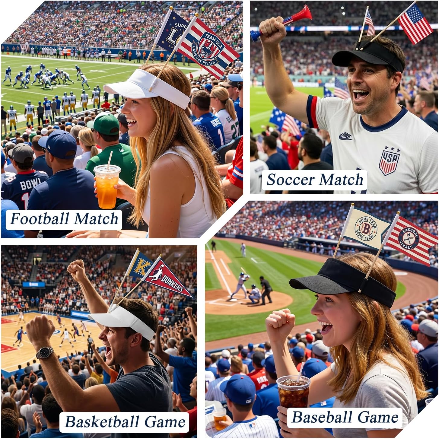 Patriotic Visors Flag Holder Visor Cap for 4th of July Memorial Parades USA Visor Hats for 2026 Soccer Golf