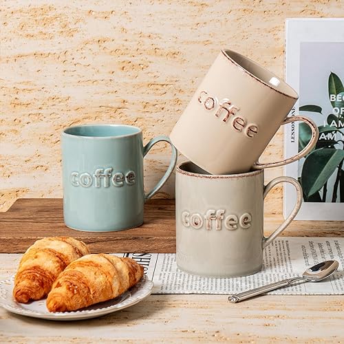 Miniatura 8 de Juego de 4 tazas de café grandes de cerámica de 18 onzas para mujer y hombre, tazas de café de cerámica vintage con asa para café con leche, té,