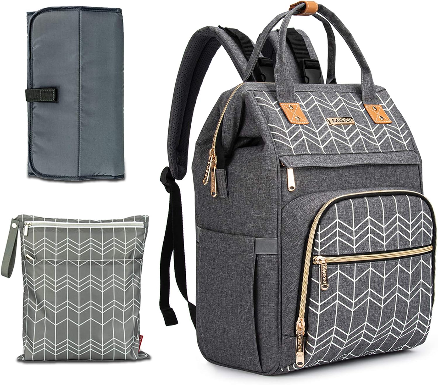 Diaper Bag Backpack With Wet Dry Bag＆Changing Pad, Multi-Function Large Capacity Travel Baby Changing Bags for Moms Dads -Wave Print(Gray)