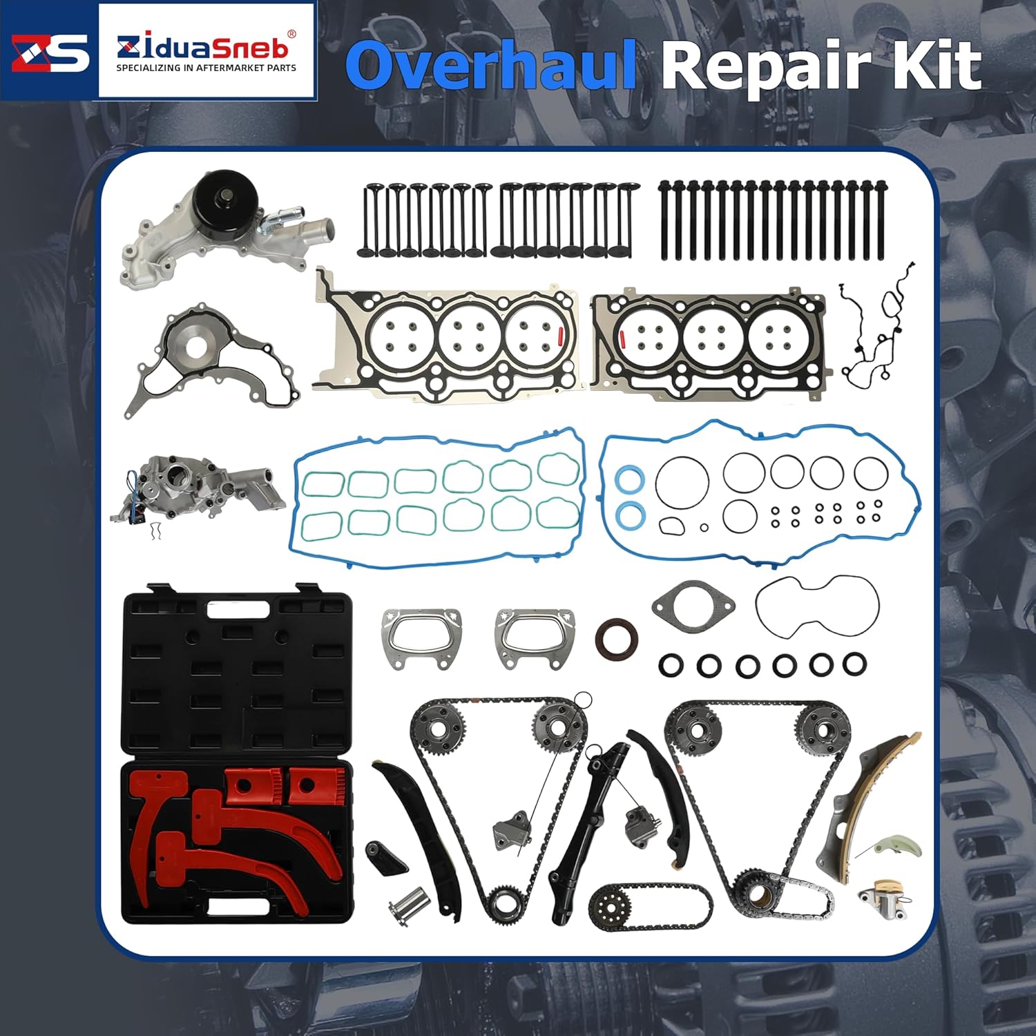 3.6 Engine Overhaul Rebuild Kit Head Gasket Set Timing Chain Kit W/Tool Kit Water Pump Oil Pump Fit For Chrysler 200 300 Dodge Jeep Grand Cherokee Ram 1500 3.6L V6 DOHC 2011-2016 HS26541PT 90511SX