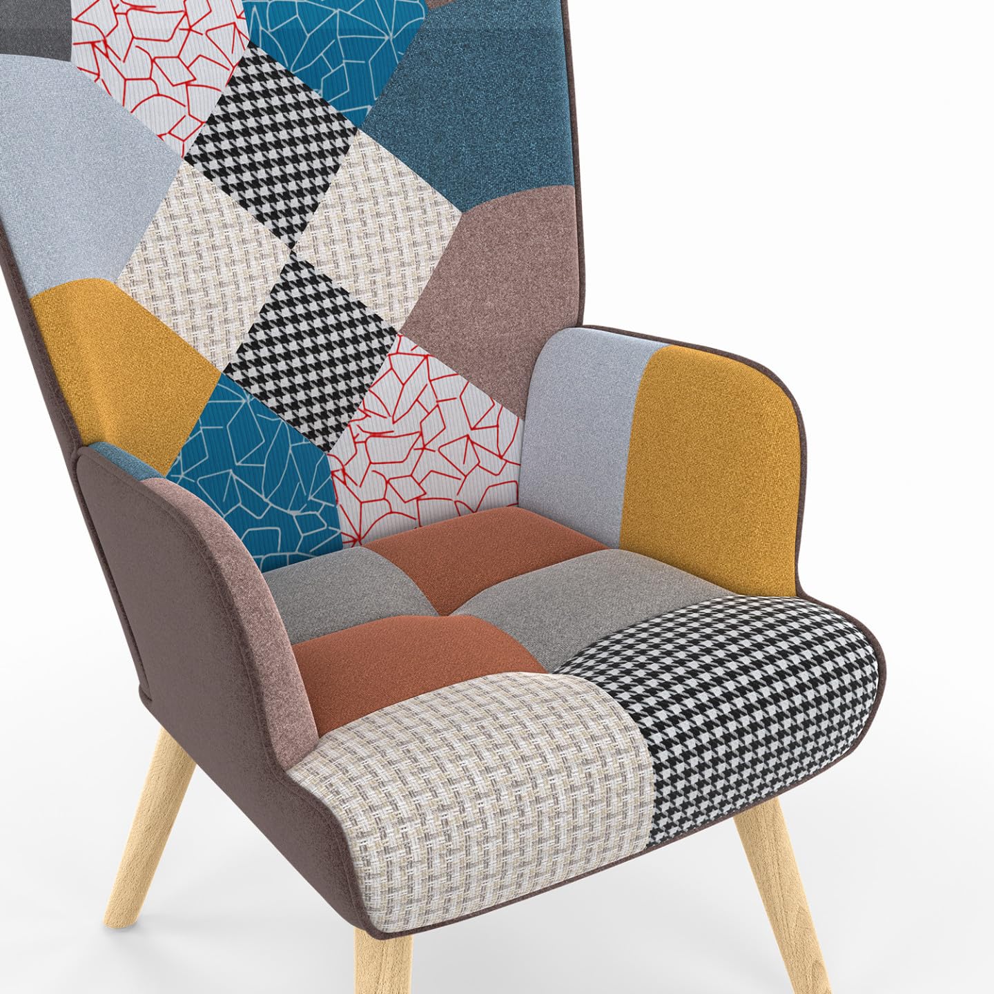 IDMarket - Fauteuil scandinave Ivar avec Repose Pieds en Tissu Patchwork Multicouleurs