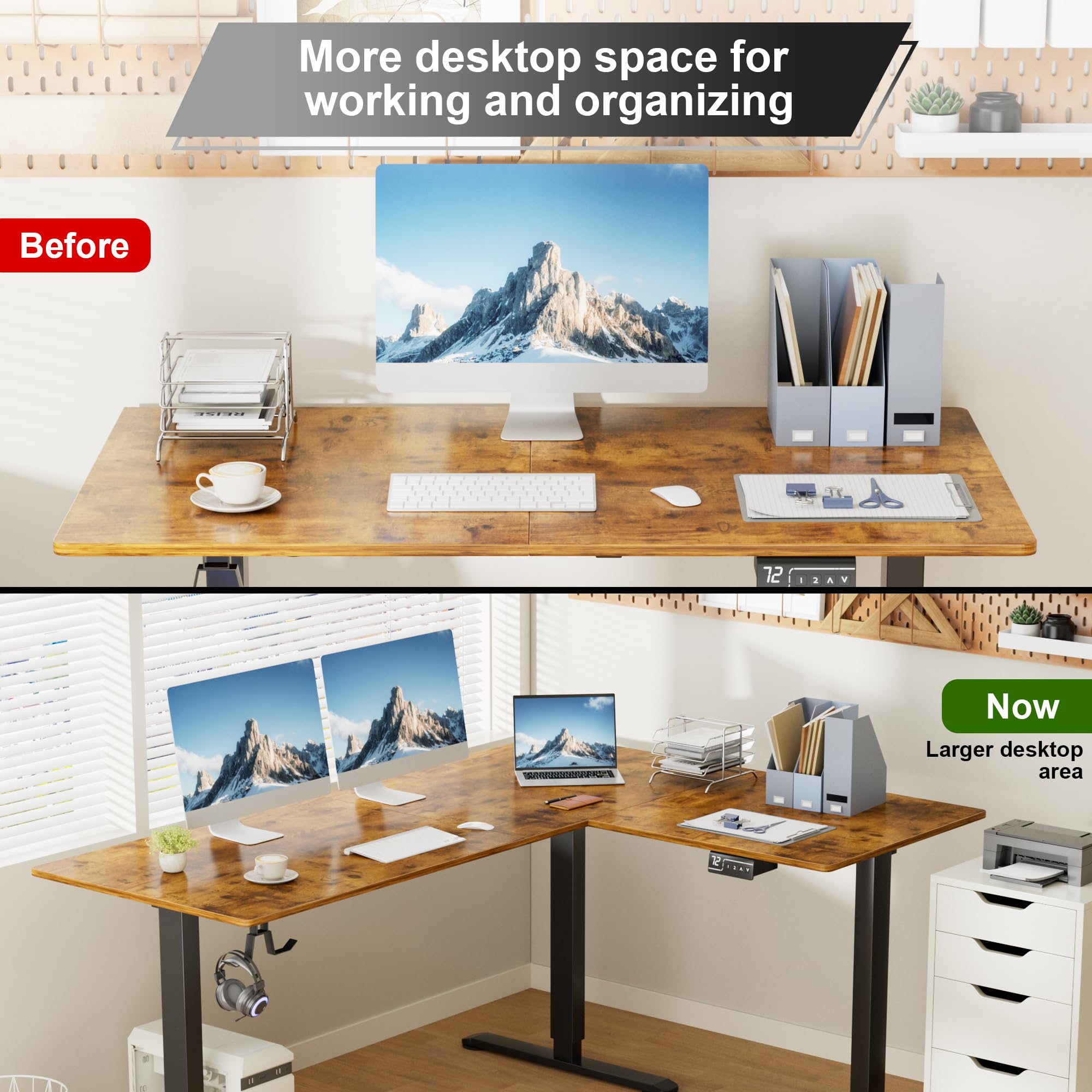 Snapklik.com : L-Shaped Corner Standing Desk, Electric Height ...