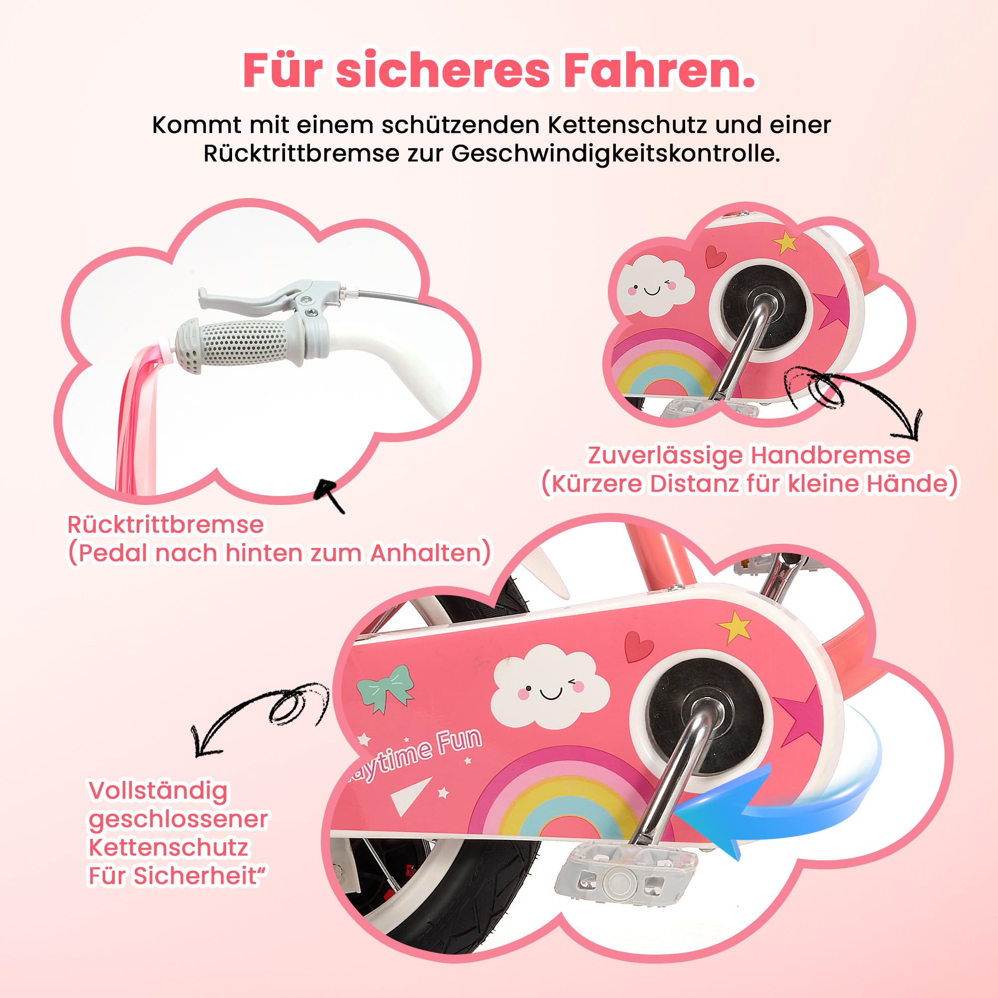 BODIOO Kinderfahrrad 12/14 Zoll Fahrrad für Mädchenmit und Jungen Stützrädern & verstellbarem Sattelfür Spielrad mit Korb & Klingel Fahrer von 94 bis 107 cm-Rosa