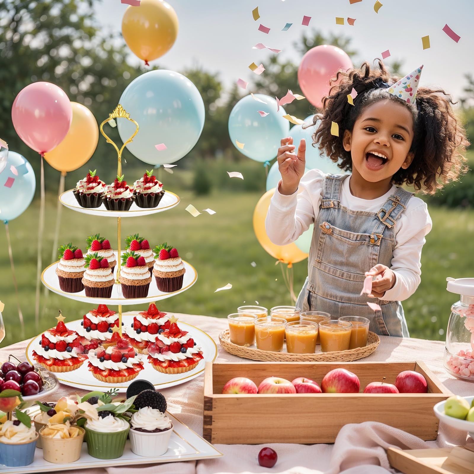 supernal Soportes para cupcakes de 3 niveles, 6 bandejas de plástico, 4 soportes para postres para cupcakes, juego de bandejas de fiesta, platos para tartas incluye 6 bandejas de pastelería, 4