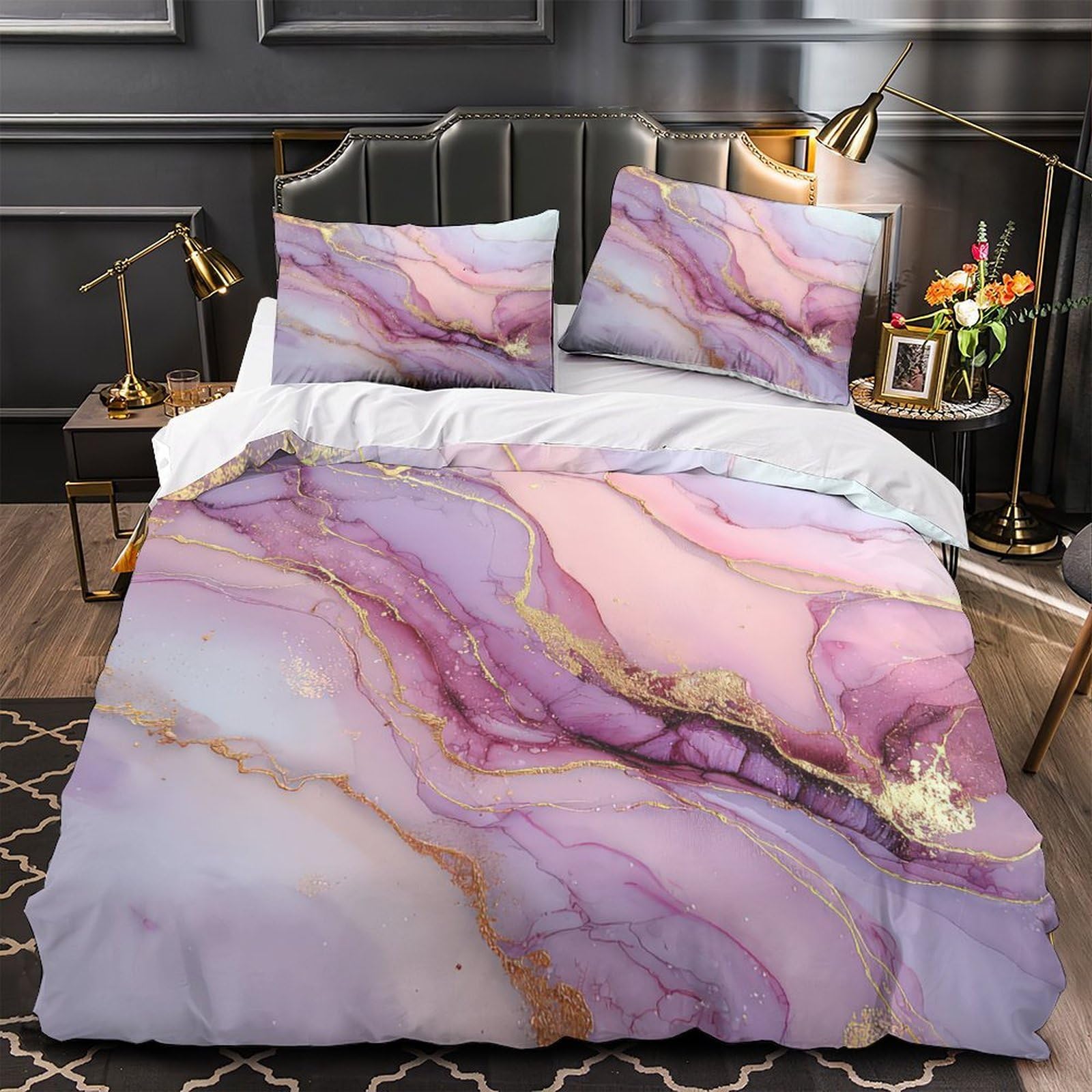 Housse de couette imprimé 3D anti-plis pour lit king size, literie respirante et facile à laver