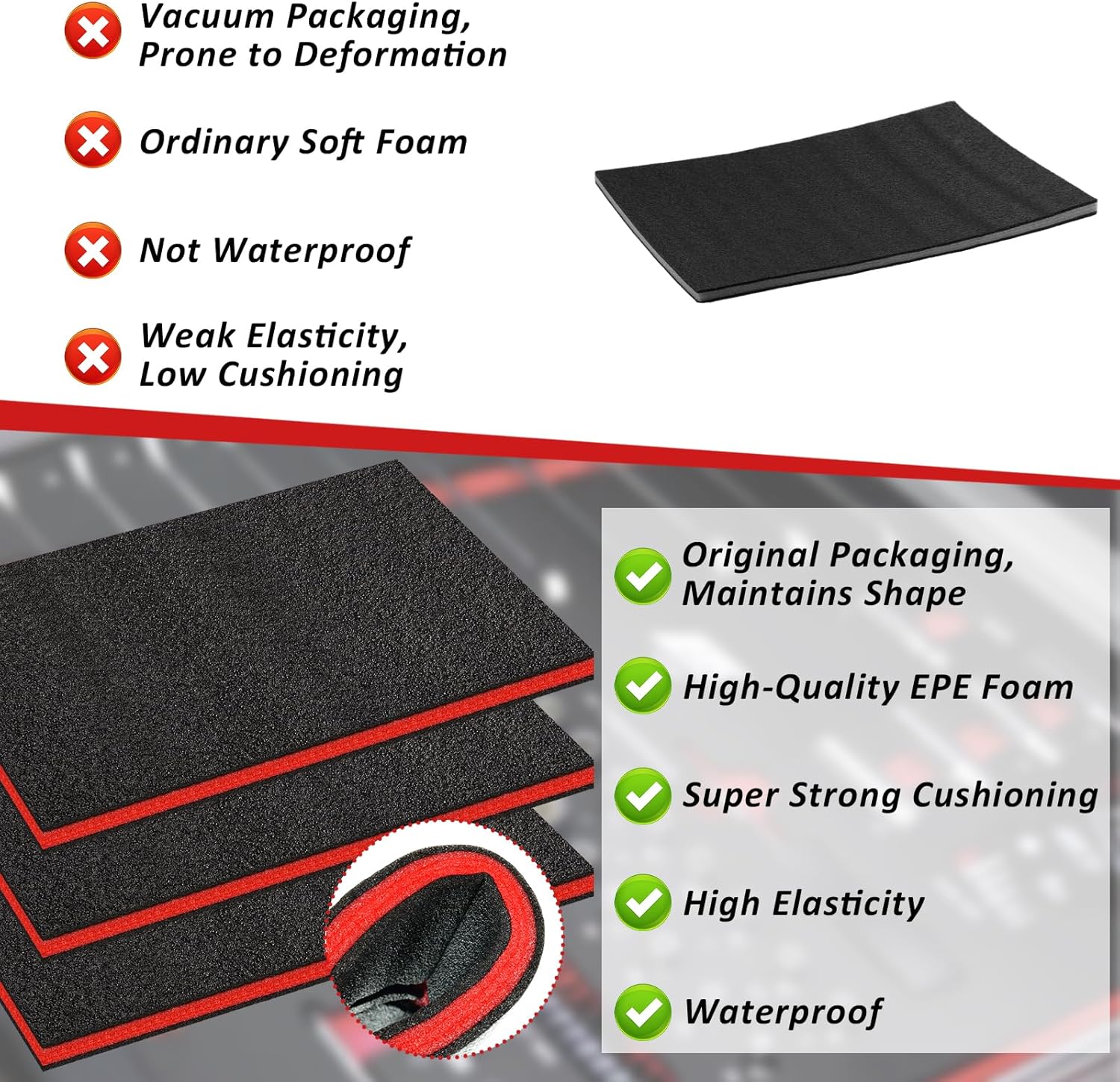 6 Pack Tool Box Foam Inserts for Cases 18 x 12 x 1 Inch Polyethylene Storage Sheets Cuttable Tool Box Liner Kaizen Organizer Sheet Tool Shadow Insert Craft Foam Pads for Toolbox Hard Case Camera