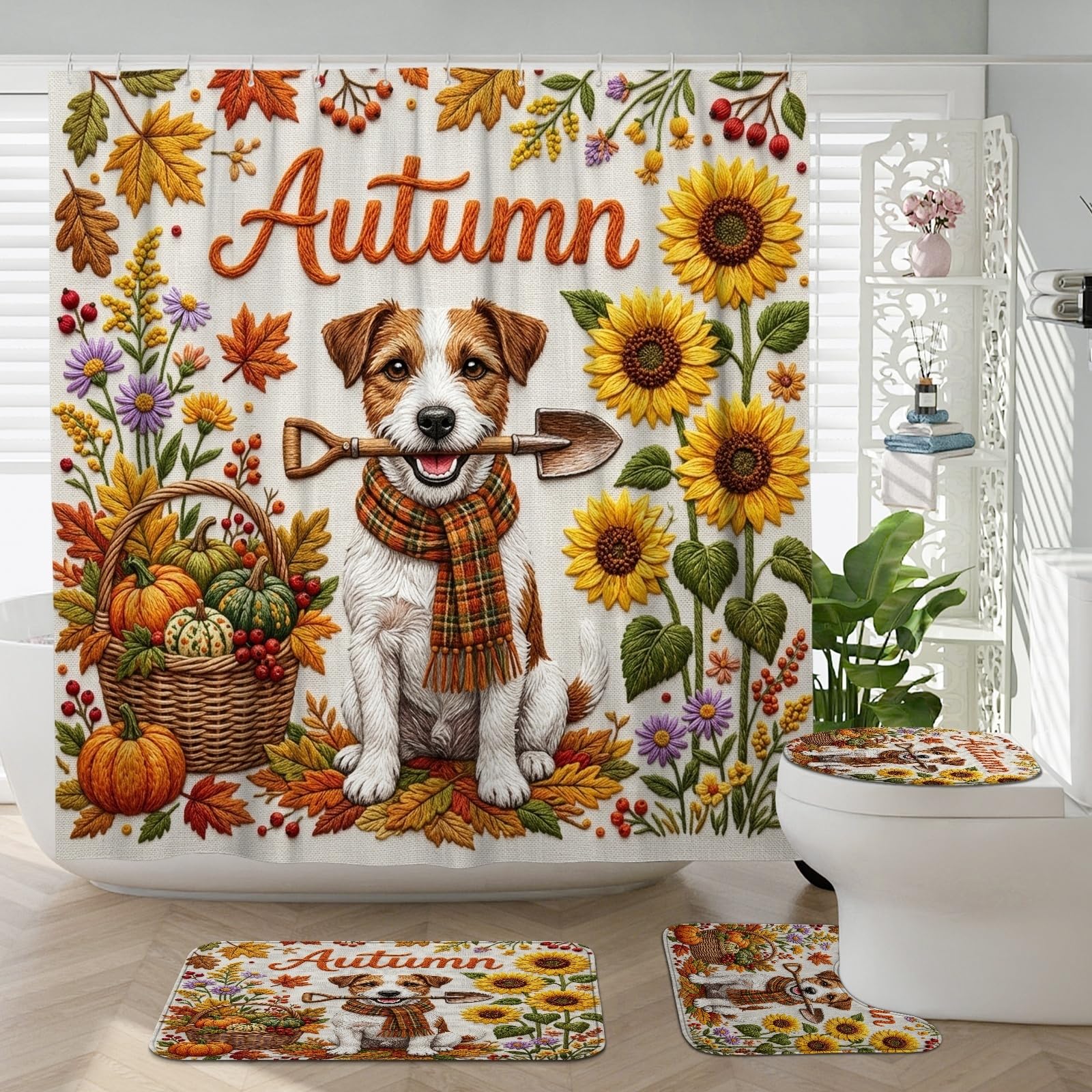 Rideaux de douche 183 cm tapis antidérapant décoration accessoires bain Russell Terrier