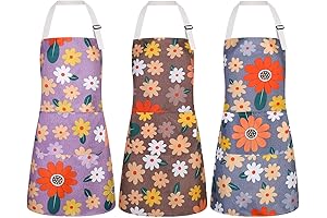 3 Pack Floral Aprons for Women with Pockets, Adjustable Kitchen Aprons Chef...