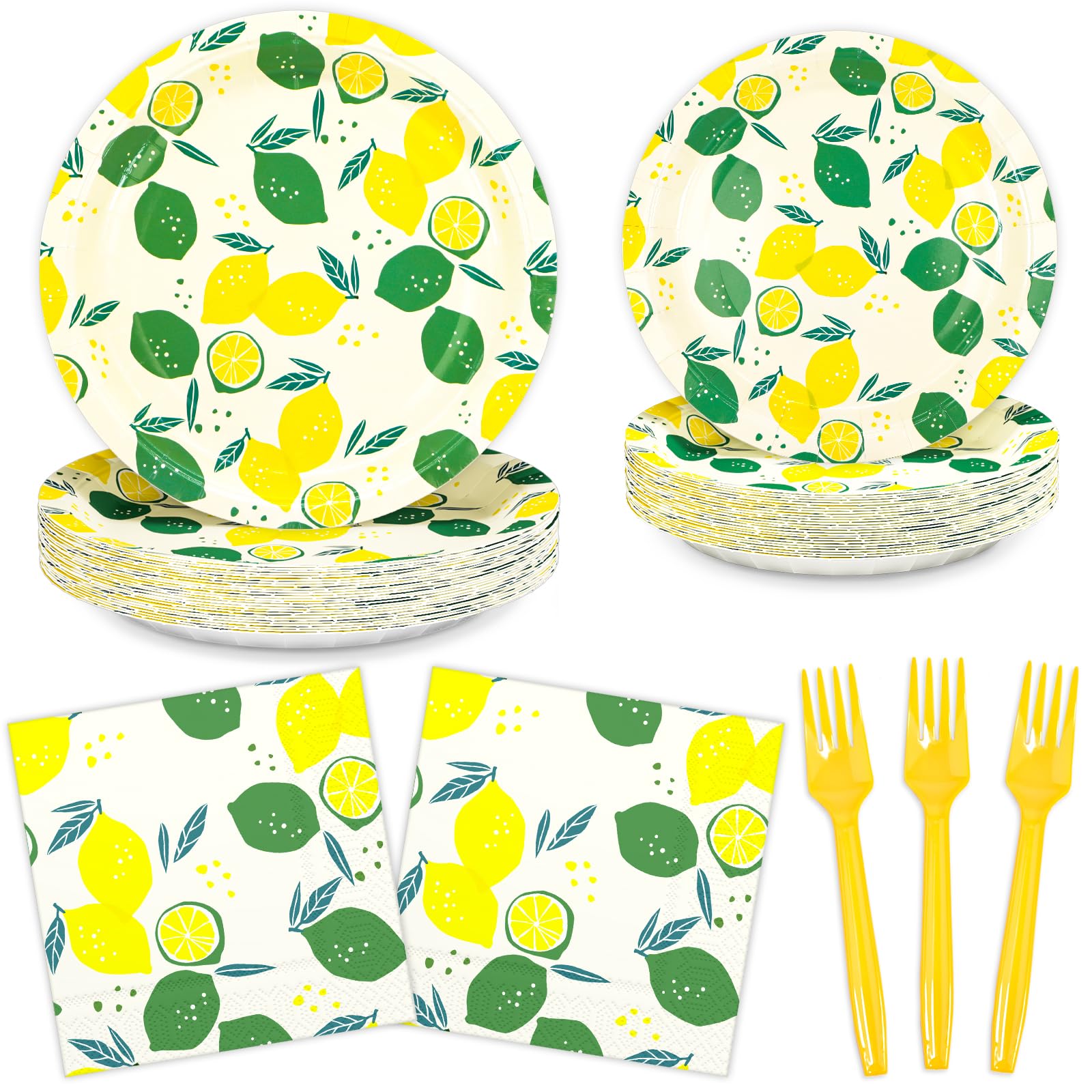 DYLIVeS Lemon Party Decorations, Yellow Lemons Summer Party Supplies Lemon Paper Plates and Napkins Forks, Lemonade Tropical Theme Party Tableware for
