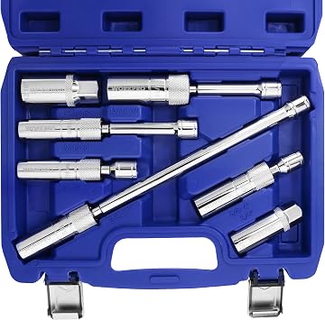 WORKPRO 7 PCS Magnetic Swivel Spark Plug Socket Set, Includes 9/16-inch, 5/8-inch, 13/16-inch, 14MM Thin Wall Sockets with 4, 6, 11-inch Extensions, 3/8" Drive with 12 Points, Magnetic Core