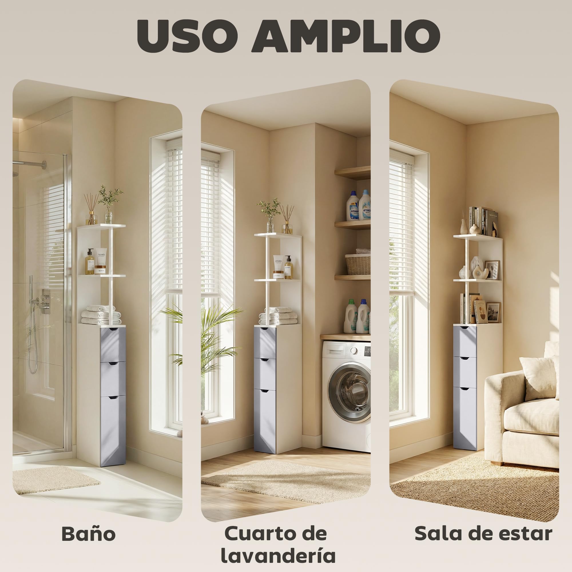 HOMCOM Columna Auxiliar de Baño Estrecha Moderna 15x33x136,8 cm Blanco | Armario Alto de Baño, Mueble Auxiliar, 2 Estantes, 2 Cajones, 1 Puerta, Antivuelco