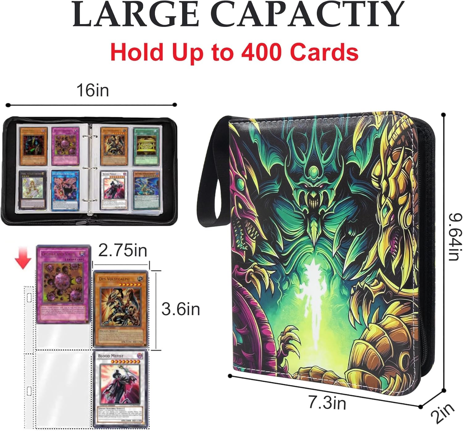 4 Pocket Trading Card Binder for Cards with 50 Sleeves up to 400 Cards,Waterproof Card Storage Book with Removable Sleeves for Booster Box and TCG Cards