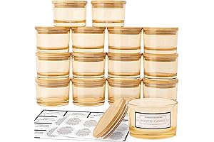 CONNOO 15 Pack Amber Glass Candle Jars with Airtight Bamboo Lids for Candle Making