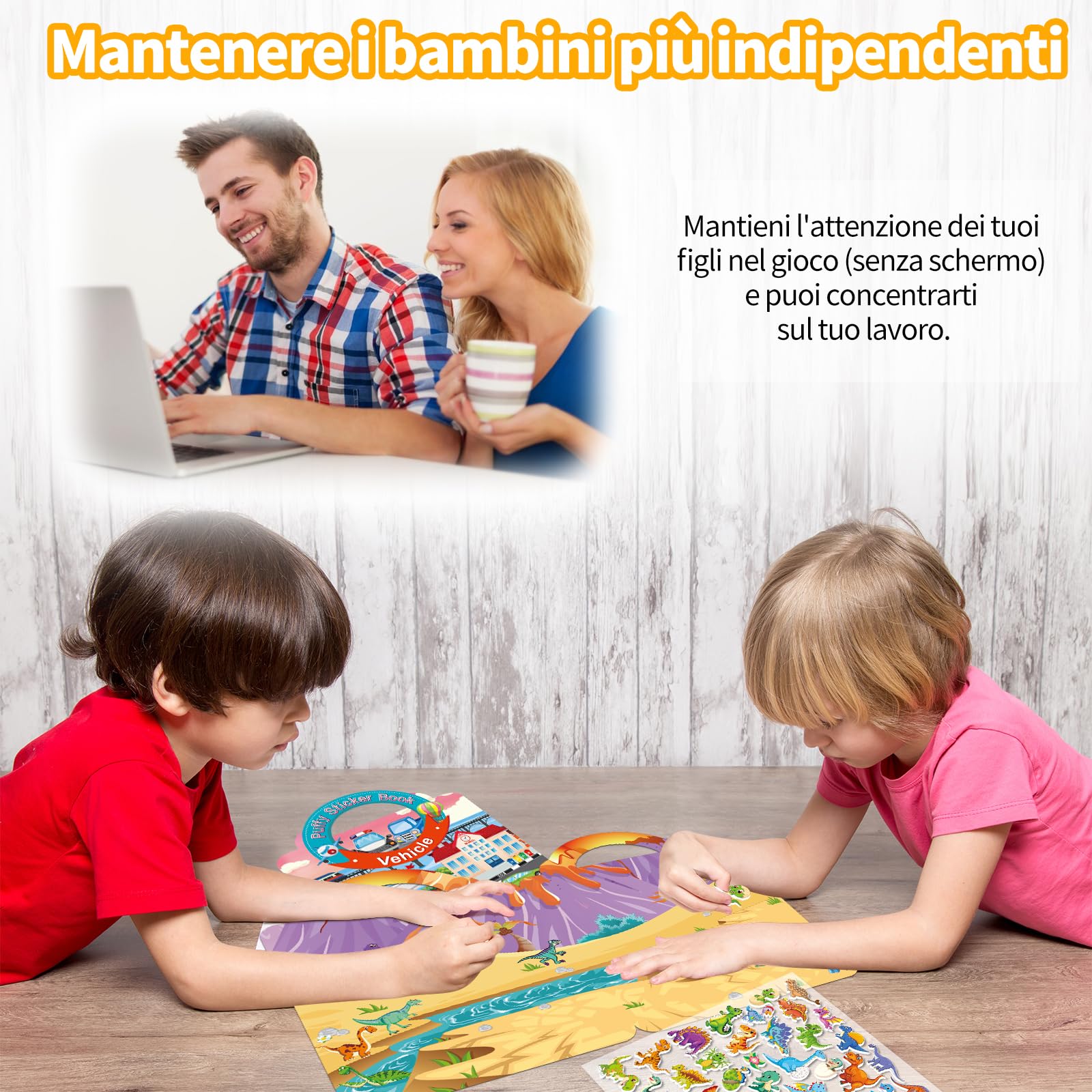 Elfew 6 Pezzi 3D Riutilizzabile Stickers, Libro Adesivi Attacca e Stacca Bambini 2 3 4 5 6 Anni,Libri Stickers Adesivi Bambin, Giochi da Viaggio Bambini 2 Anni