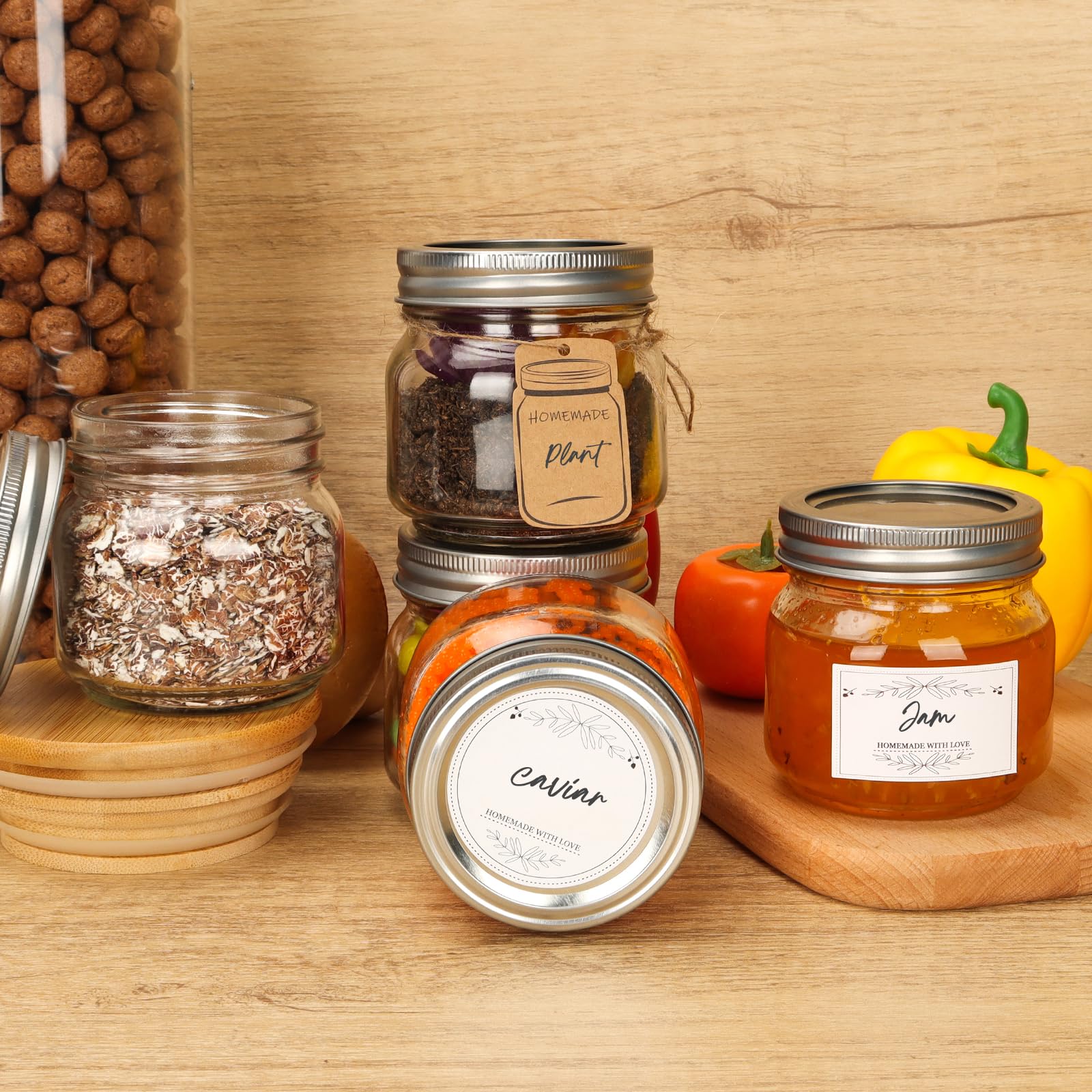 Eathtek Kleine Einmachgläser mit normalem Deckel, 240 ml, 6 Stück Glasdosen mit Etiketten, Mini-Gläser für Marmelade, Gelee, Gewürze, Honig, Kräuter, Hochzeitsdusche, Gastgeschenke,