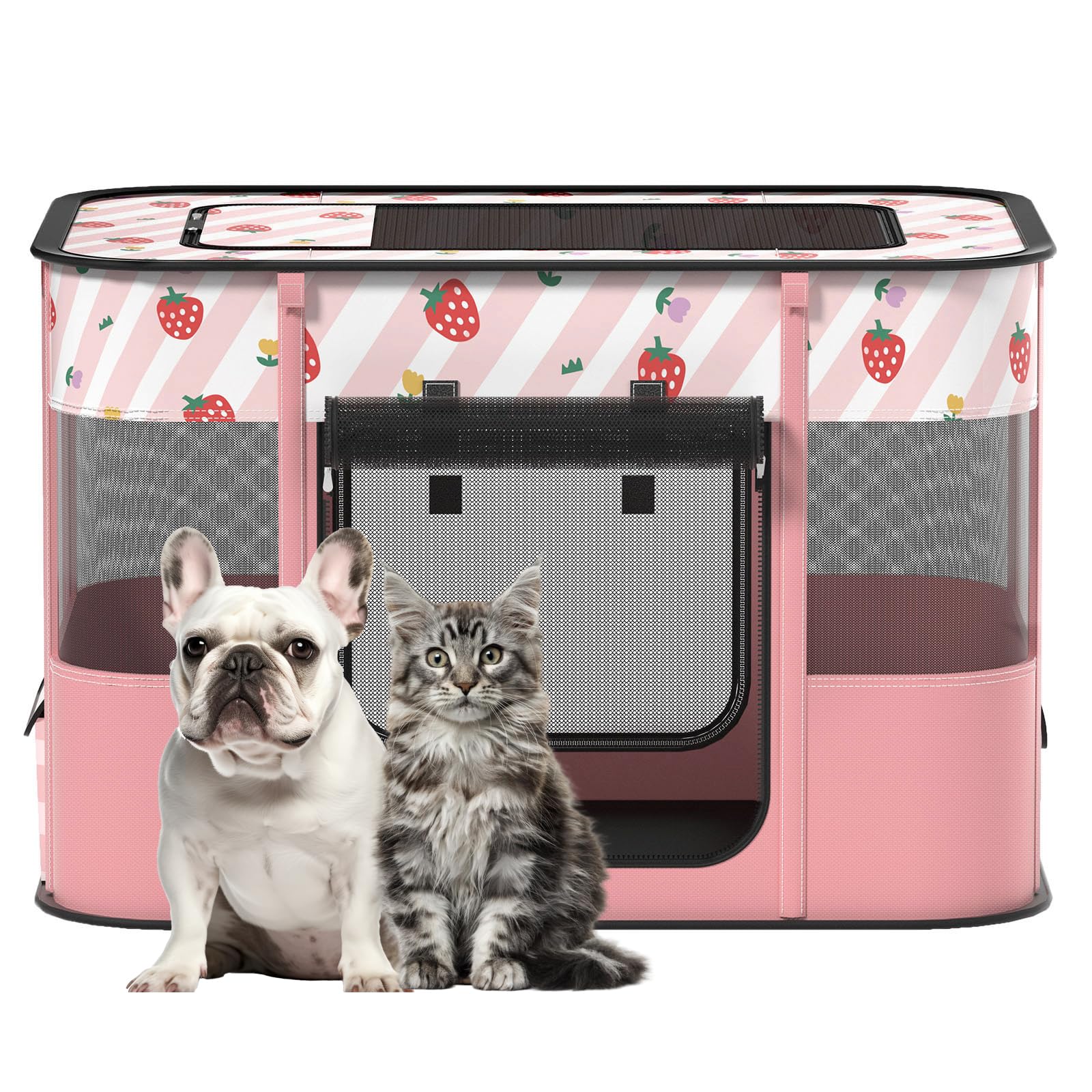 Dog and CAT pop Play Pen,Pets Houses for Dogs and Cats,Indoor&Outdoor Exercise Pen Dog Tent Puppy Playground Large (L, Pink)