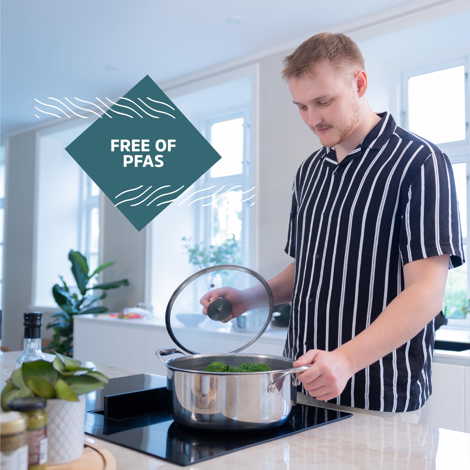 SOBCZYK - Padella ibrida con coperchio, 28 cm, adatta per forno e lavastoviglie, padella con rivestimento antiaderente, adatta per forno e lavastoviglie, senza PFAS