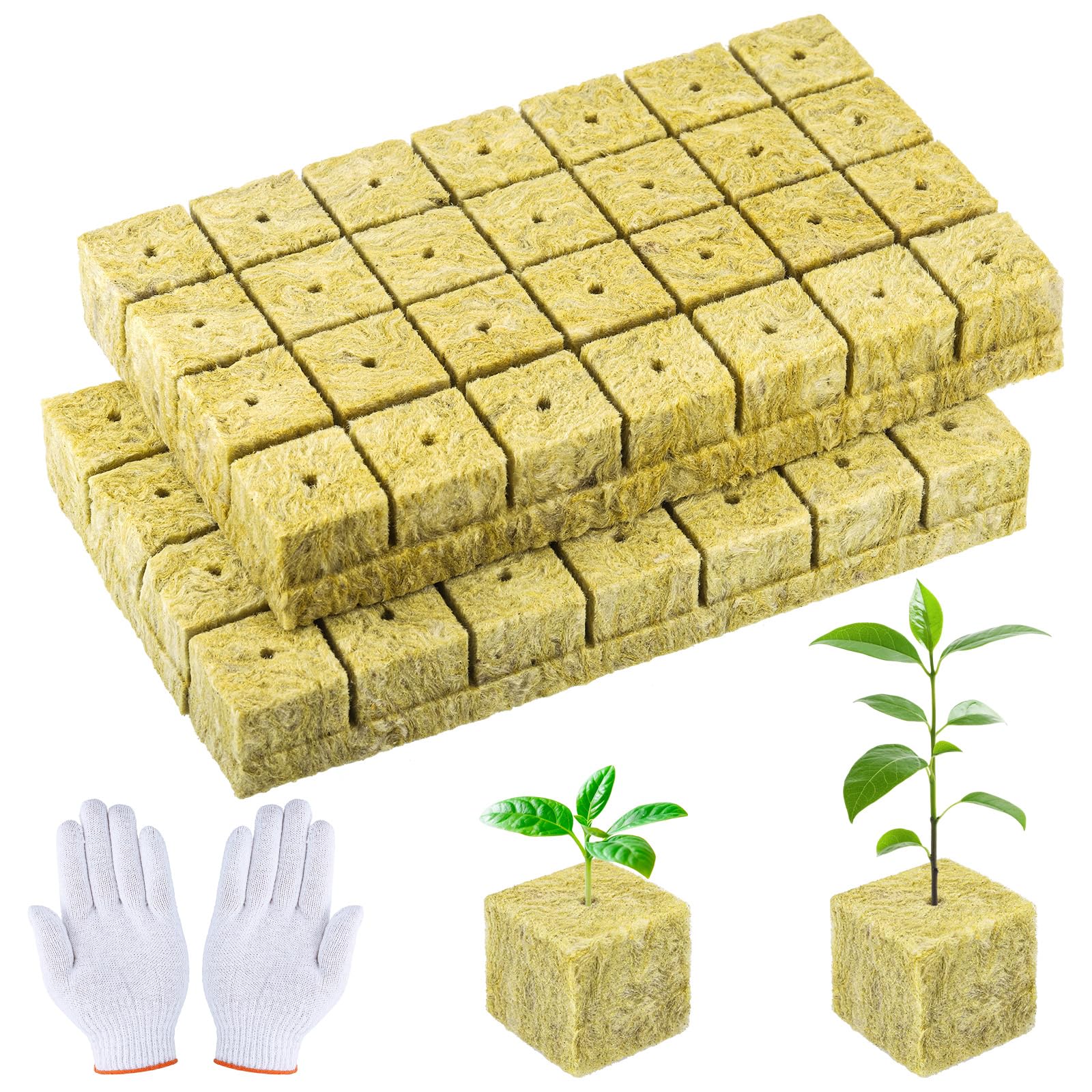 Pack of 56 Rock Wool Cultivation, 4 x 4 x 4 cm, Natural Rock Wool Cubes with Gloves, Environmentally Friendly Hydroponic Cuttings, Good Air Permeability Cultivation Cube, Rockwool for Herbs Orchids-image-9