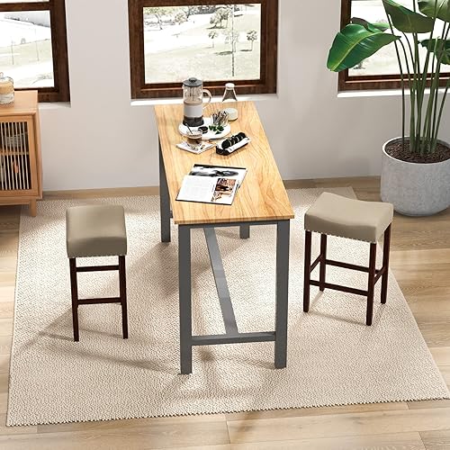 Miniatura 2 de Giantex Juego de 2 taburetes de bar de altura de mostrador de 25 pulgadas, taburetes de bar sin respaldo con asiento de espuma de lino con cabeza de