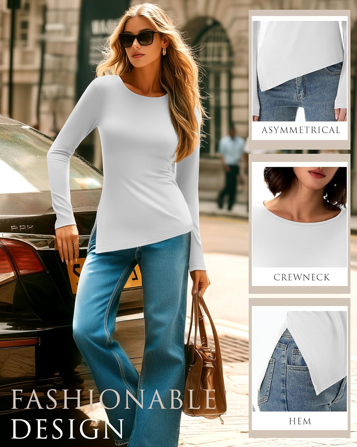 3 Pack Asymmetrical Tops for Women Long Sleeve Casual Shirts Ruched Slit Fitted Basic Tees Y2k Going Out Tunic Top - Image 5