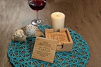 Vista 8 de Personalized Bamboo Coasters, Set of 4 Square Custom Coaster with Holder, Customized Gift Ideas for Christmas, Anniversary, Housewarming, Birthday