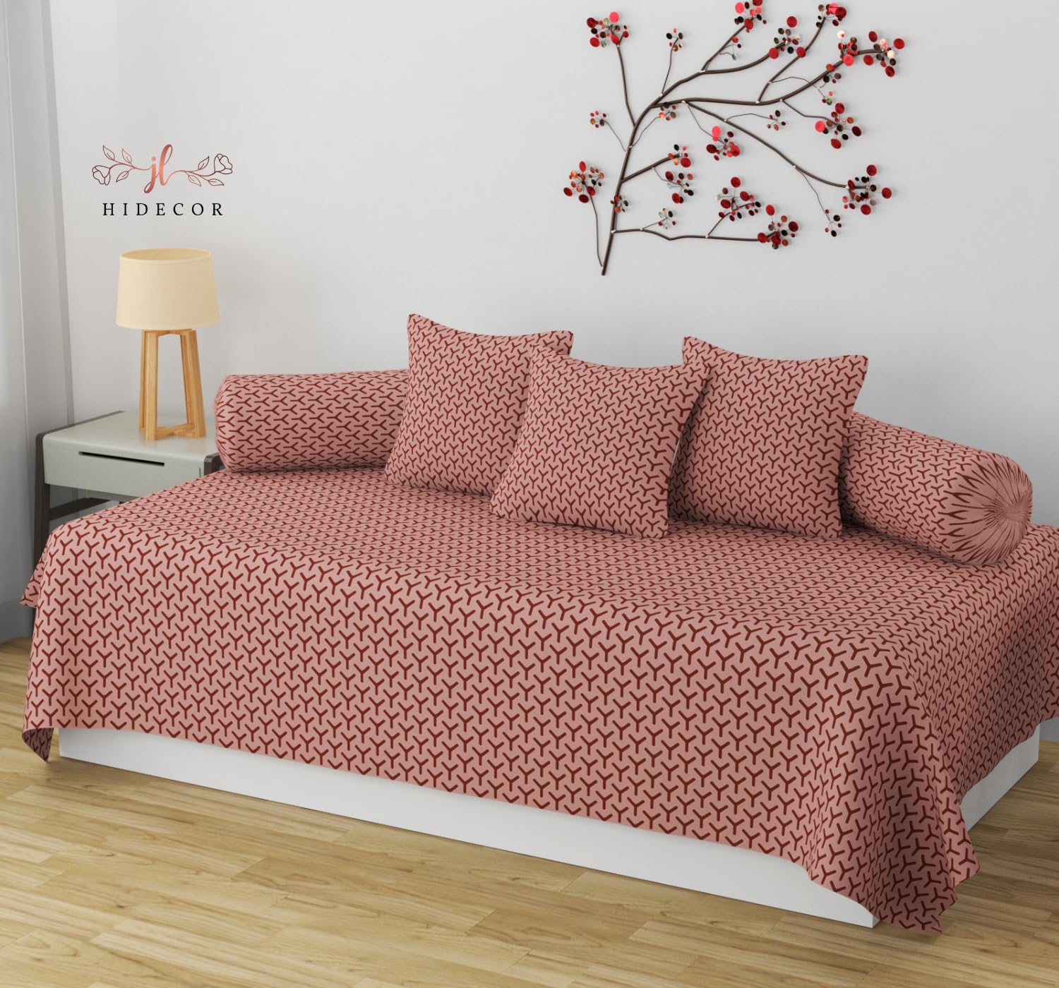 Hidecor Super Soft Cotton Self Design diwan Set for Living Room, diwan Covers Cotton, diwan Set 6 Pieces One Single Bedsheet with 3 Cushion Cover,2 Bolster (Brown)-picture-29