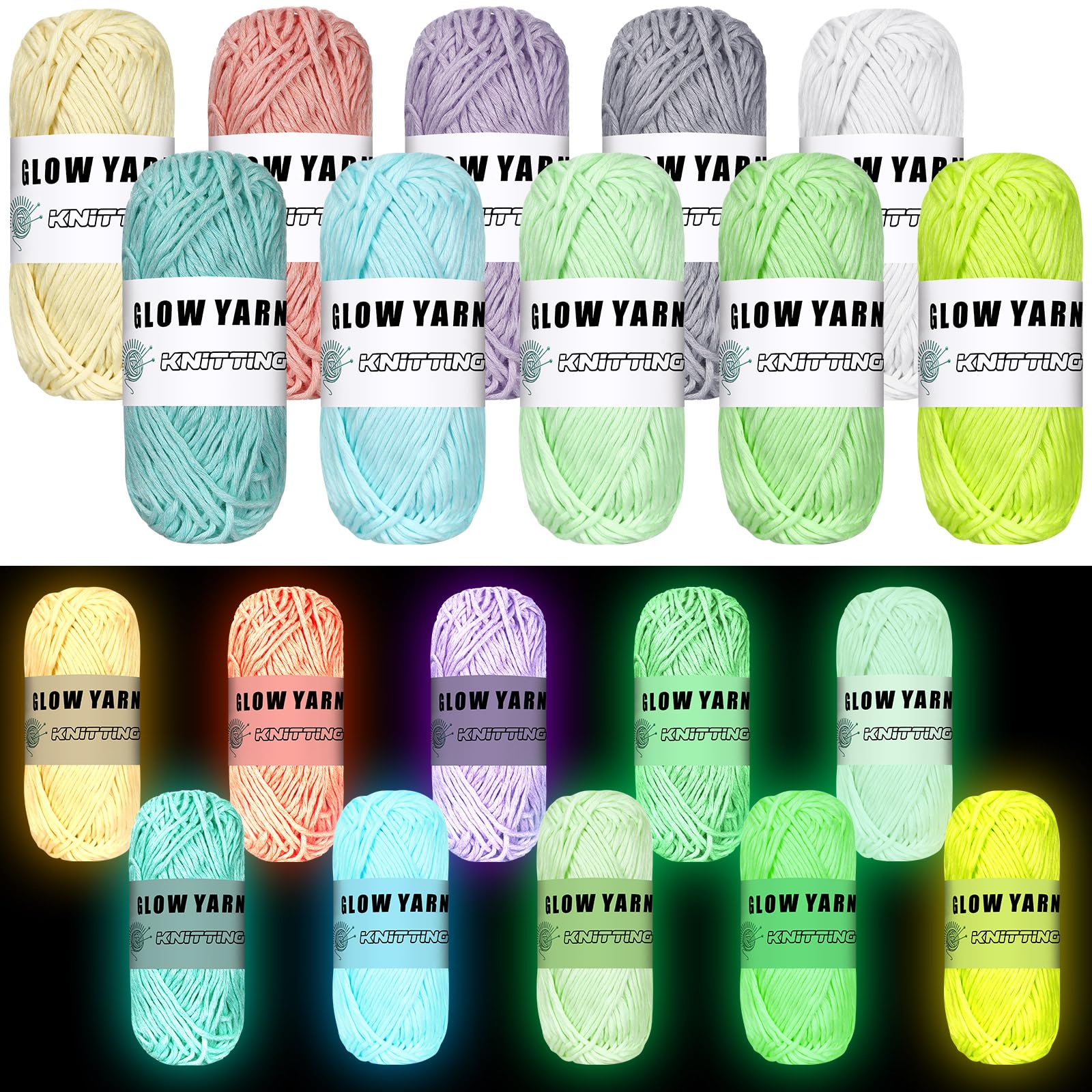 WILLBOND 10 Rolls Glow in The Dark Magic Yarn Luminous Neon Crochet Yarn for Crocheting DIY Knitting Glow Fingering Sewing Supplies for Crafts Sewing