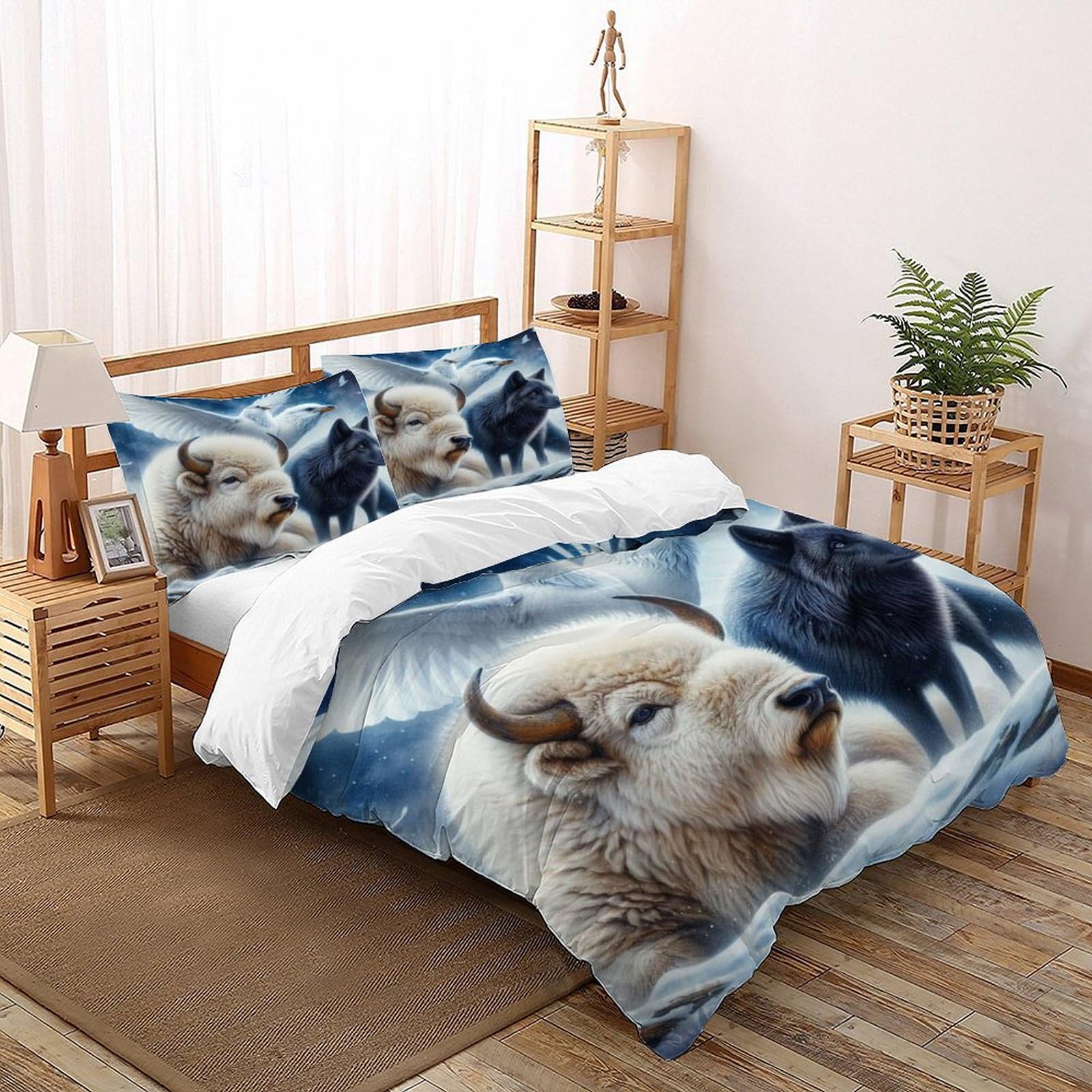 Housse de couette 200x200 cm bison couvre-lit microfibre animal sauvage
