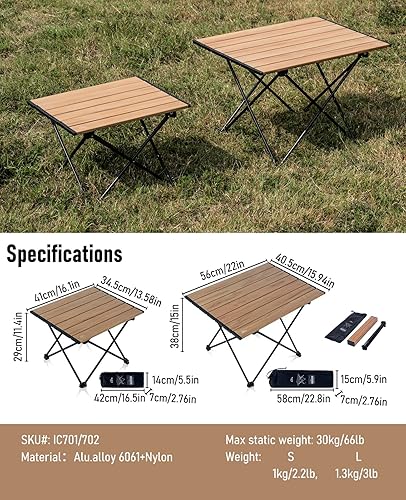 Miniatura 3 de iClimb Mesa plegable de camping compacta ultraligera con bolsa de transporte (Nature - L)