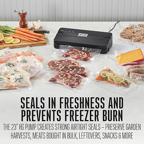 Miniatura 2 de Weston Máquina compacta selladora al vacío de alimentos, potente bomba de 23 pulgadas de Hg, para bolsas de hasta 11 pulgadas de ancho, 100 vatios,