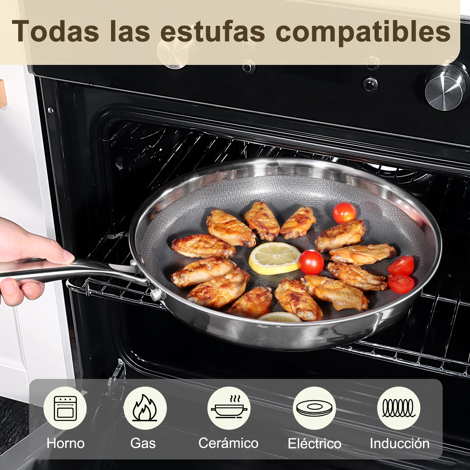 GiPP Sartenes Acero Inoxidable, Sartén 30cm, Acero Inoxidable de 3 Capas con Recubrimiento Cerámico Antiadherente y No Tóxico, Apta Para Todo Tipo de CocinasIncluida Induccion y Horno